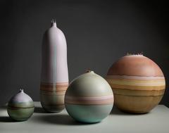 Unique Handmade 21st Century Lavender and Rust Dip-Dyed Tall Oblong Vase