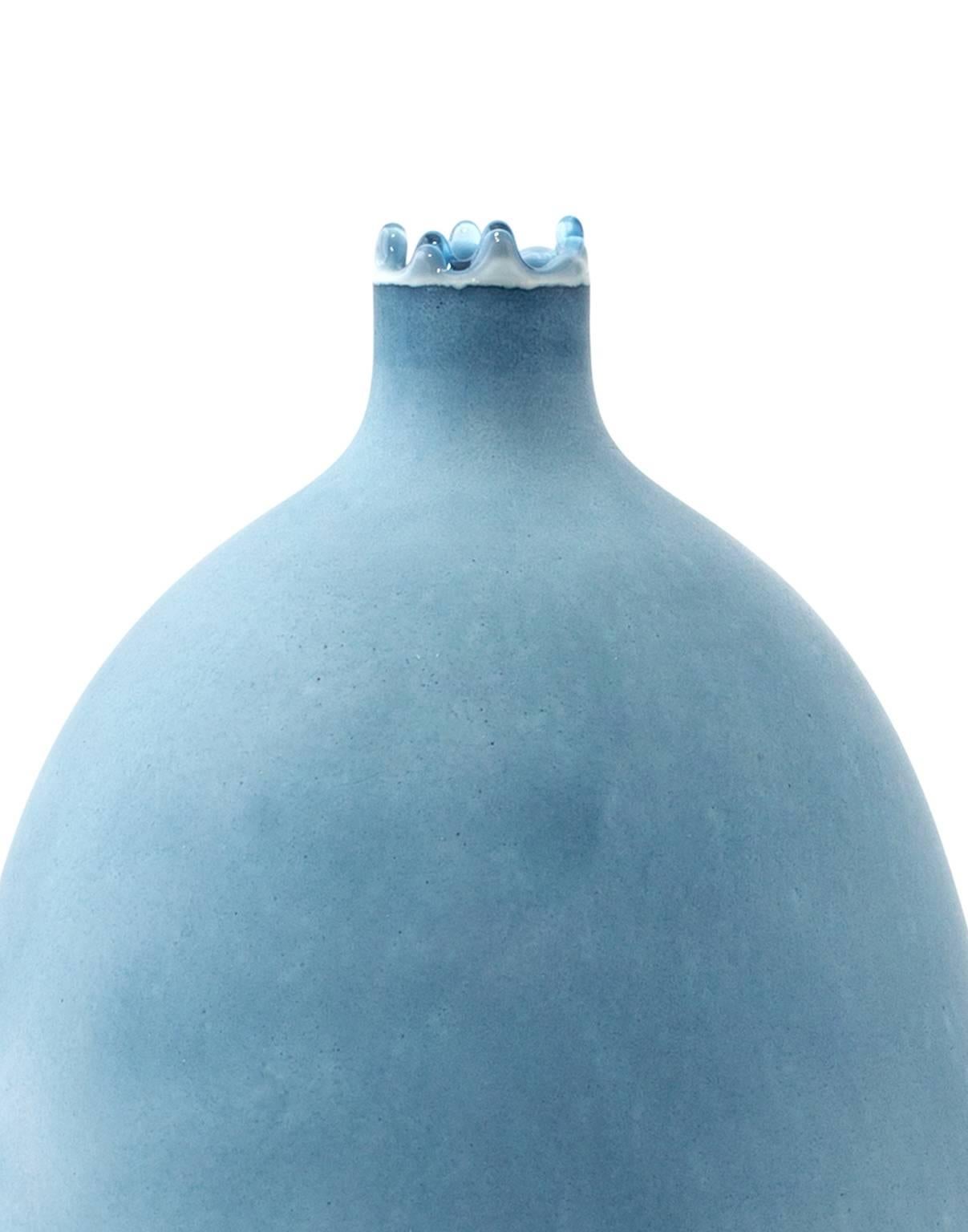 Organic Modern Unique Handmade 21st Century Blue and Indigo Dip-Dyed Oblong Vase