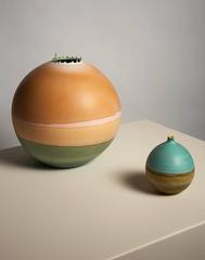 Unique Handmade 21st Century Teal and Ochre Dip-Dyed Bud Vase