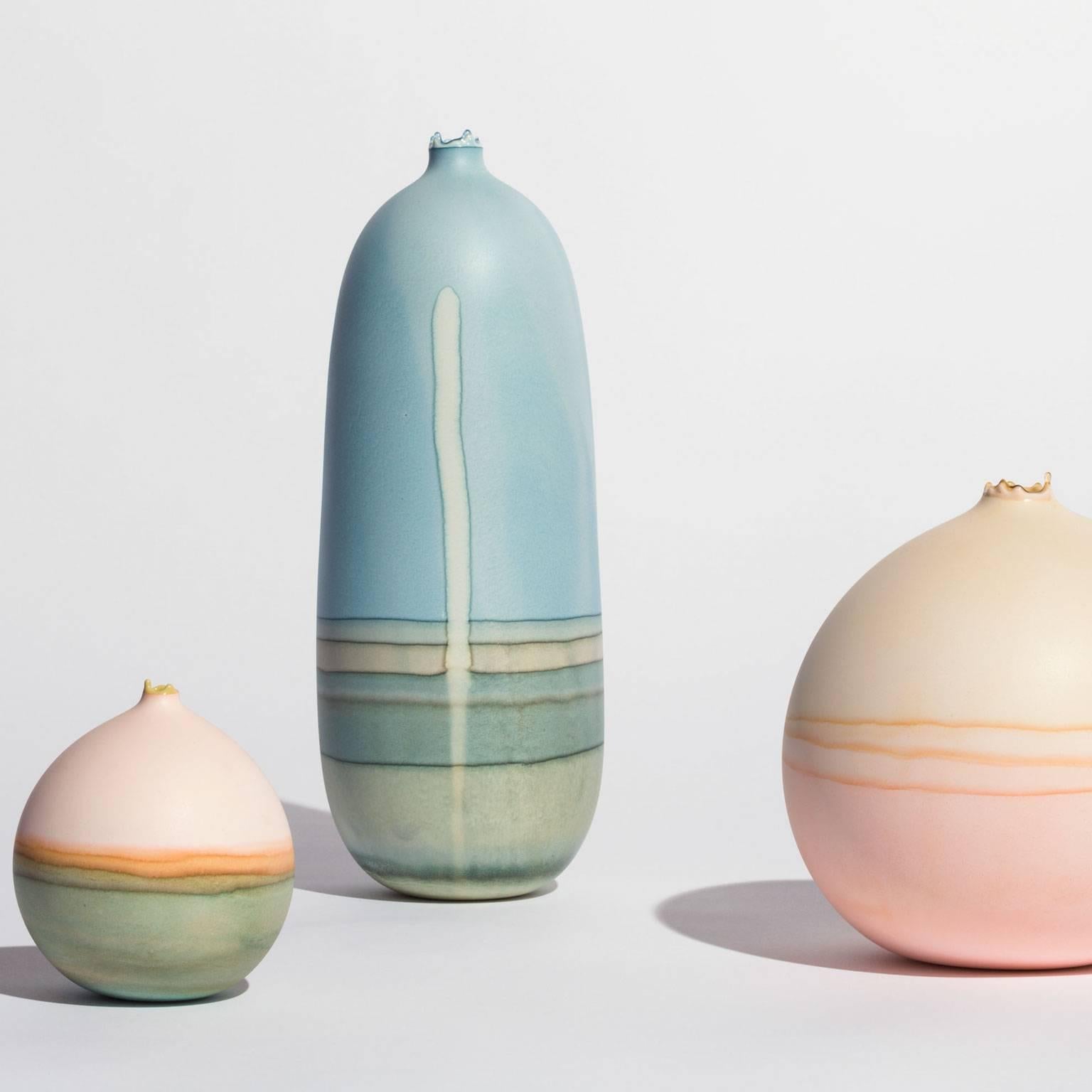 Cast Unique Handmade Medium Round Landscape Vase in Bone and Peach