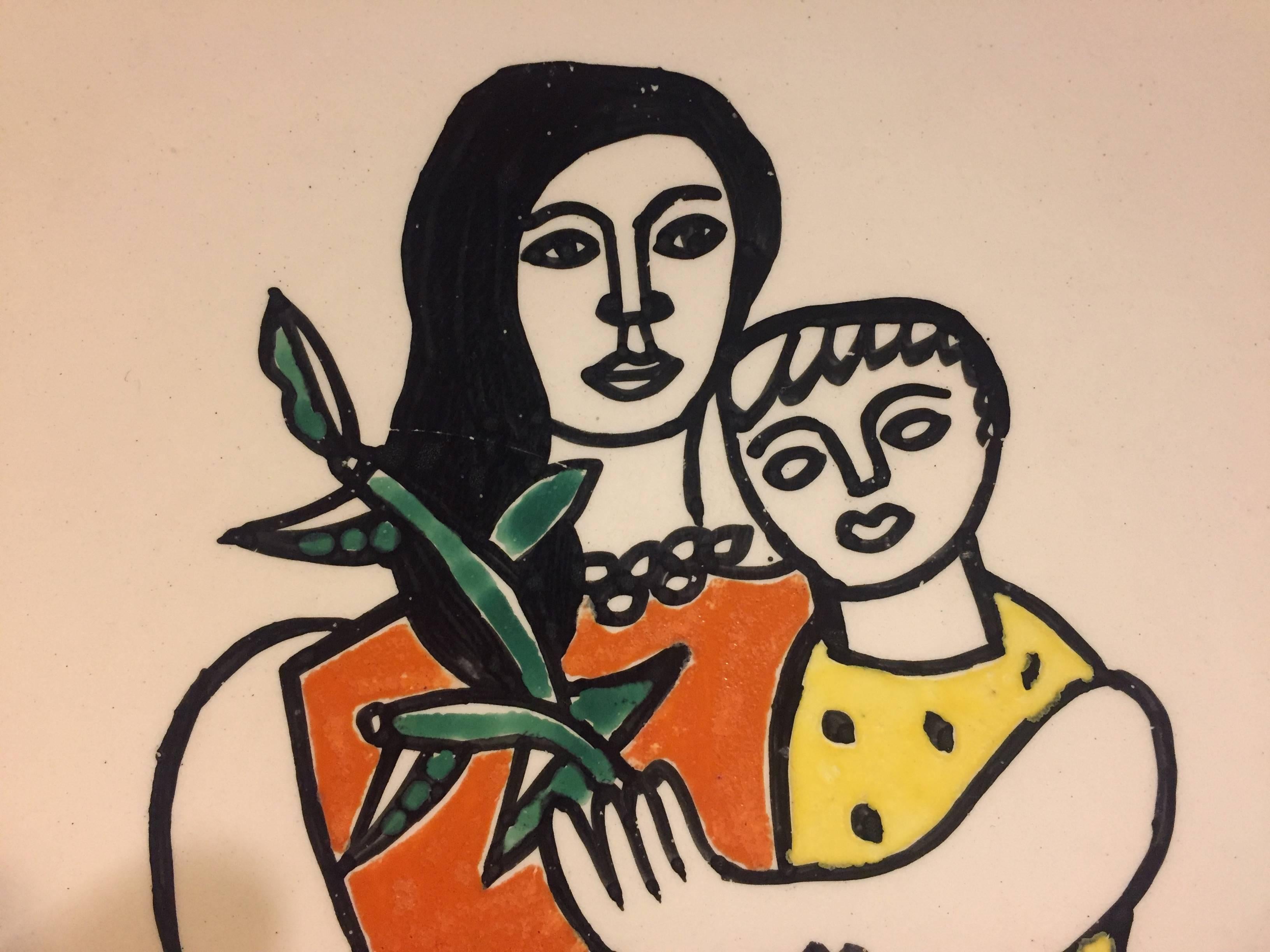 Mid-Century Modern Fernand Leger MCM Ceramic Plate Hand Painted Roland Brice Salins, circa 1950