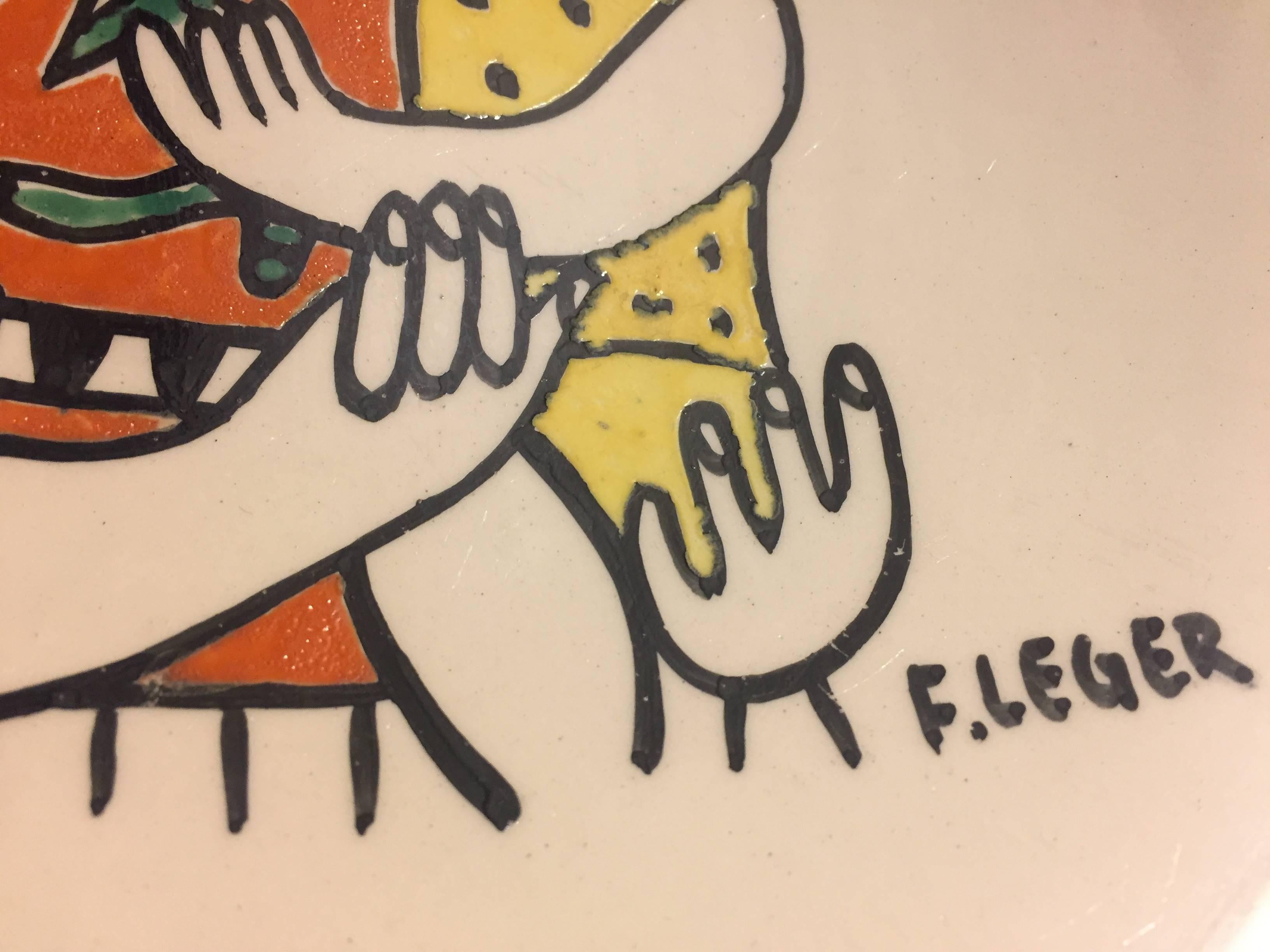 20th Century Fernand Leger MCM Ceramic Plate Hand Painted Roland Brice Salins, circa 1950