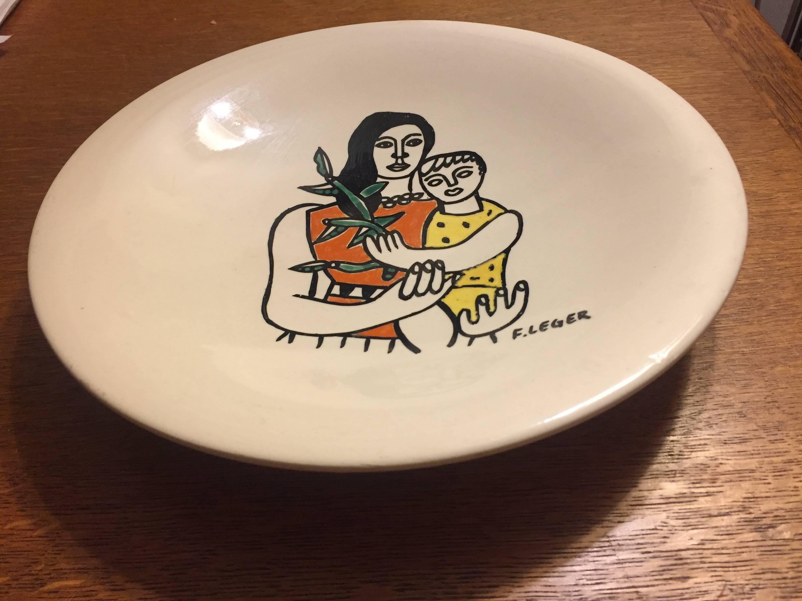 Hand-Painted Fernand Leger MCM Ceramic Plate Hand Painted Roland Brice Salins, circa 1950
