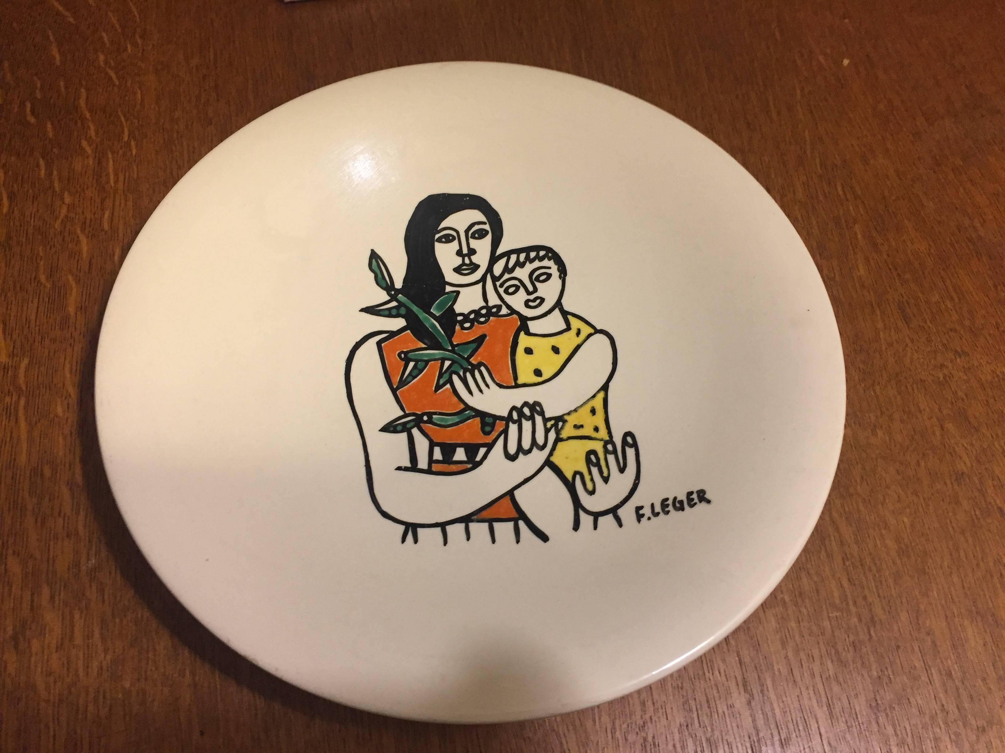 Fernand Leger MCM Ceramic Plate Hand Painted Roland Brice Salins, circa 1950 1