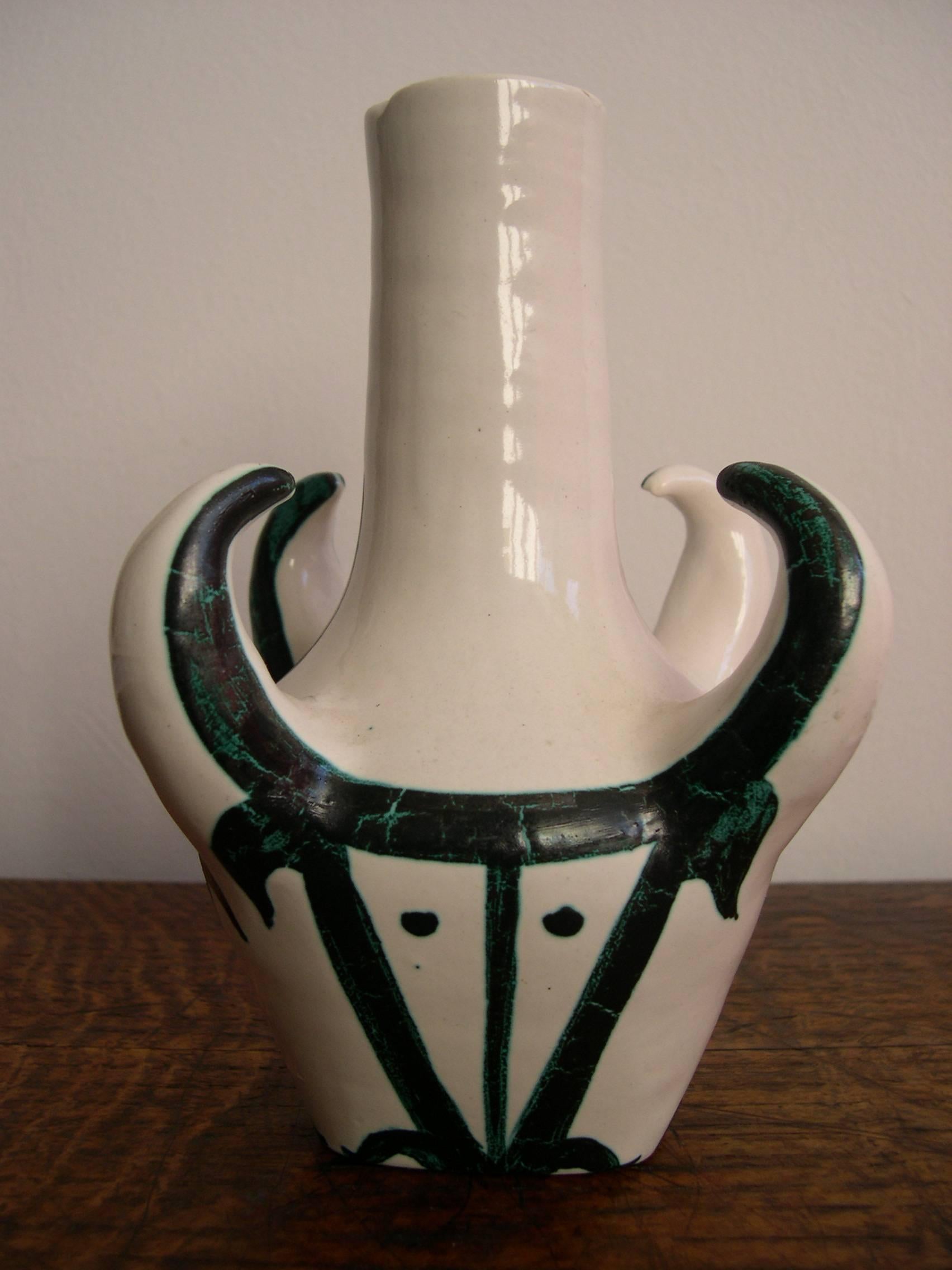 Mid-Century Modern Roger Capron Vallauris Taureau Ceramic Lamp Base circa 1950 Picasso Style