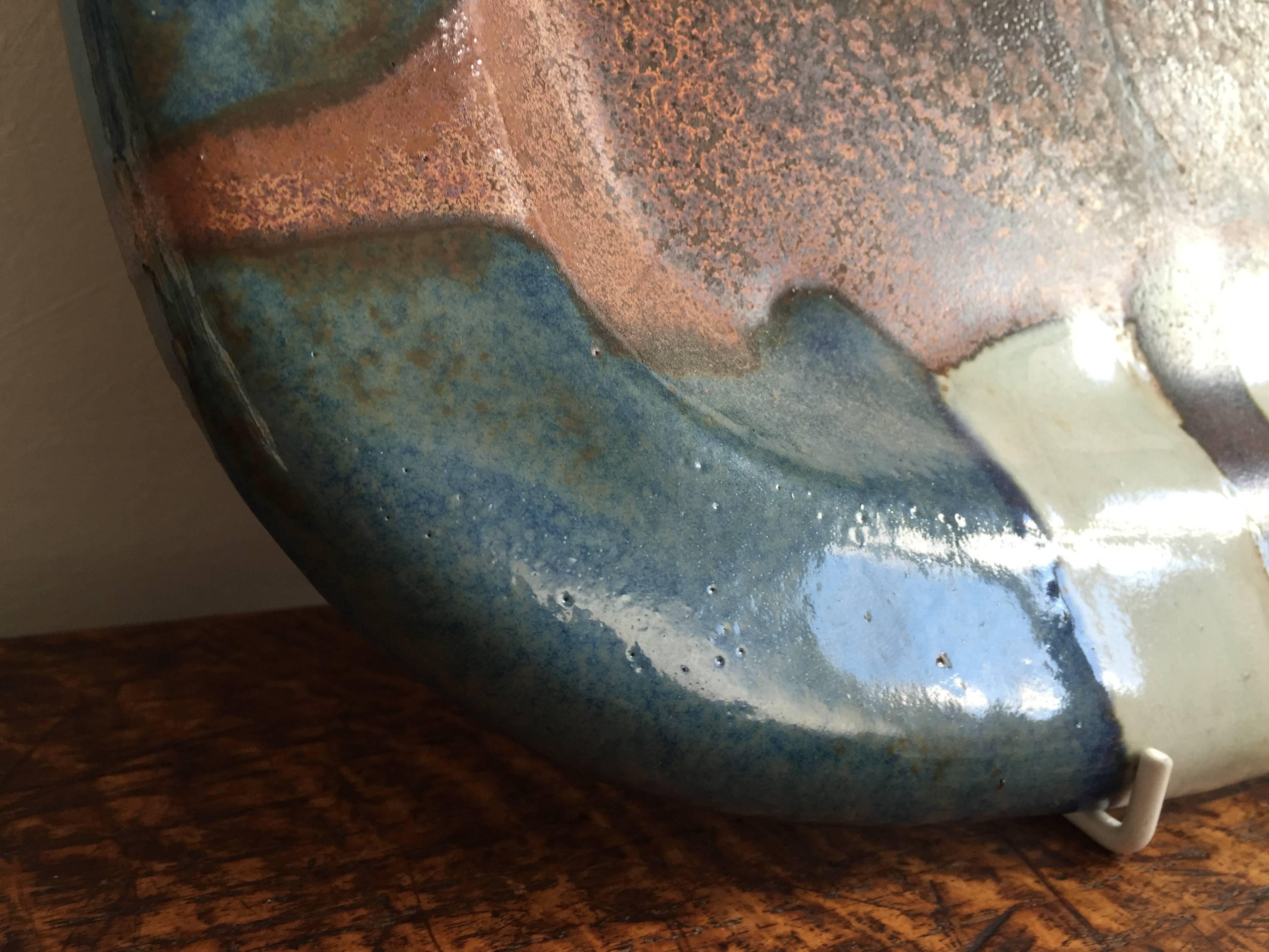 Modern Unique Glazed Abstract Ceramic Dish by Jacques Pouchain Dieulefit, circa 1980 For Sale