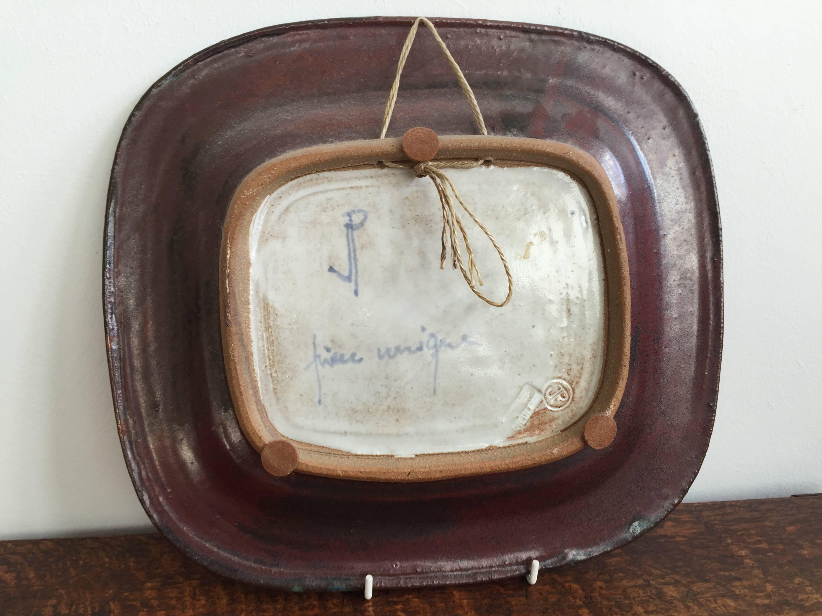 Unique Glazed Abstract Ceramic Dish by Jacques Pouchain Dieulefit, circa 1980 In Excellent Condition For Sale In London, GB