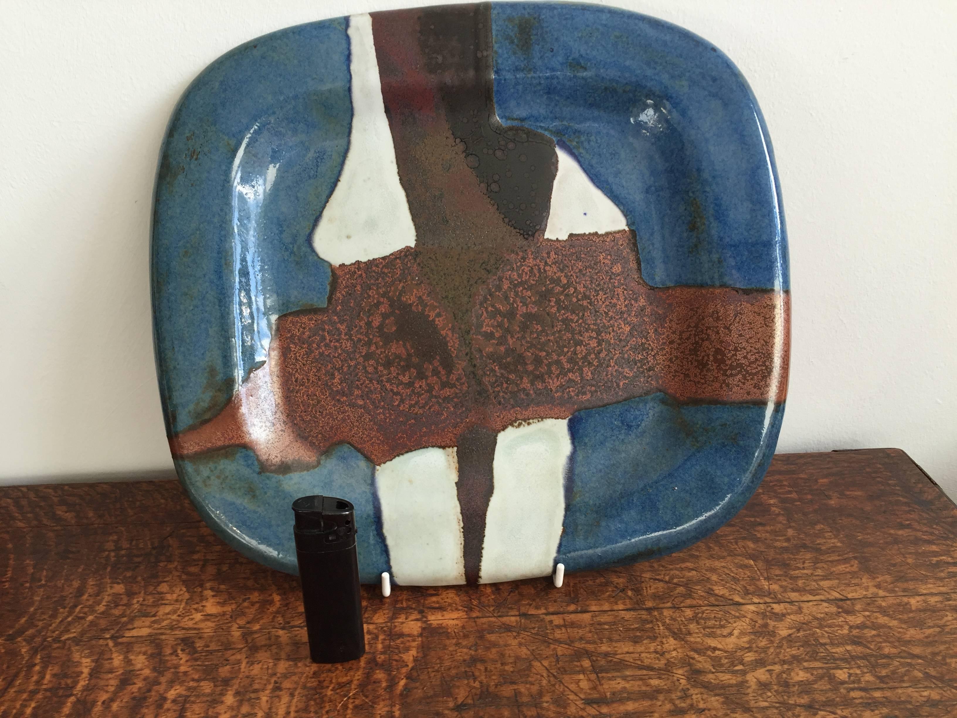 Late 20th Century Unique Glazed Abstract Ceramic Dish by Jacques Pouchain Dieulefit, circa 1980 For Sale