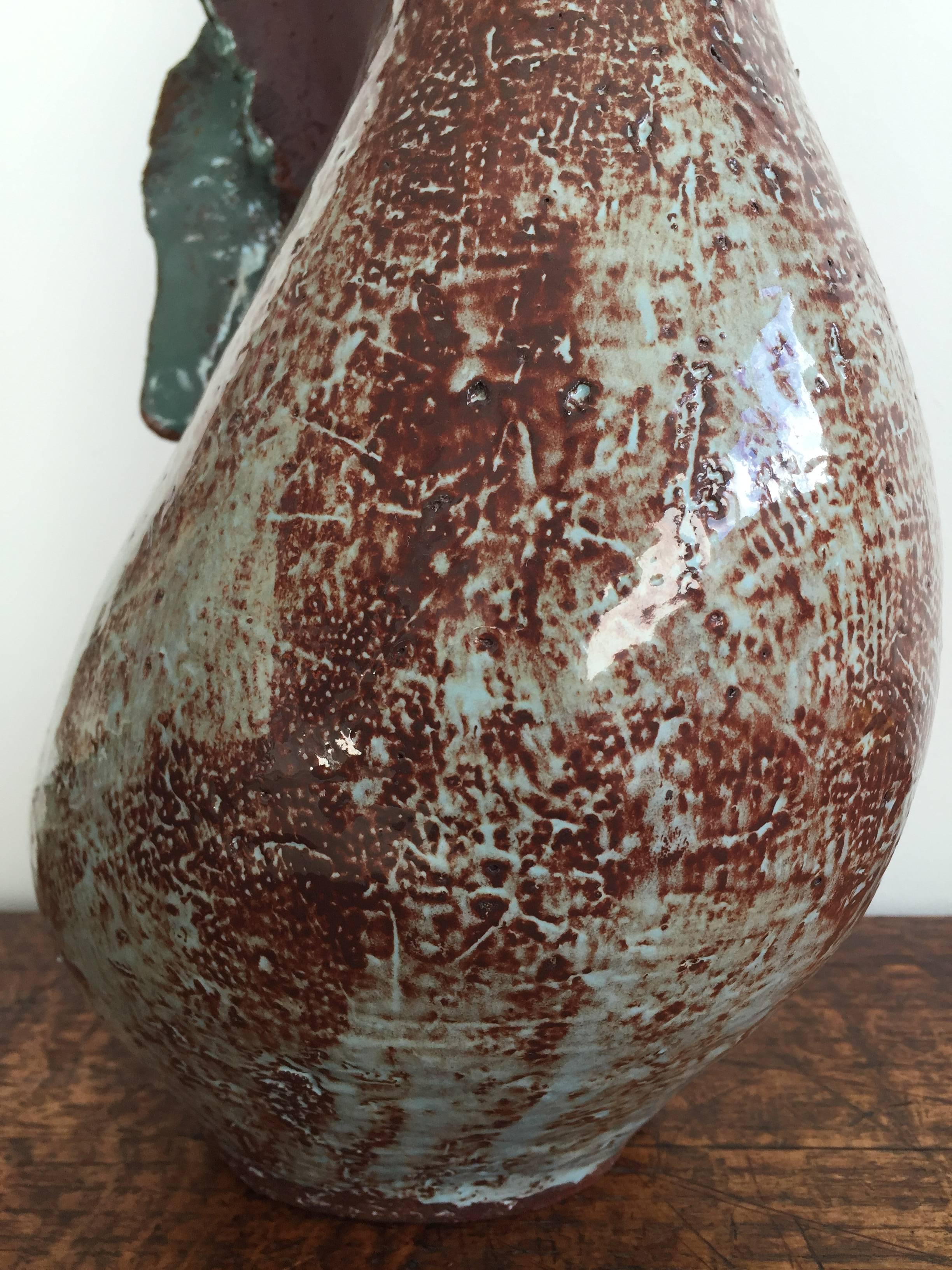 Modern Large Glazed Handbuilt Ceramic Vessel by Juliette Derel Vallauris, circa 1970 For Sale