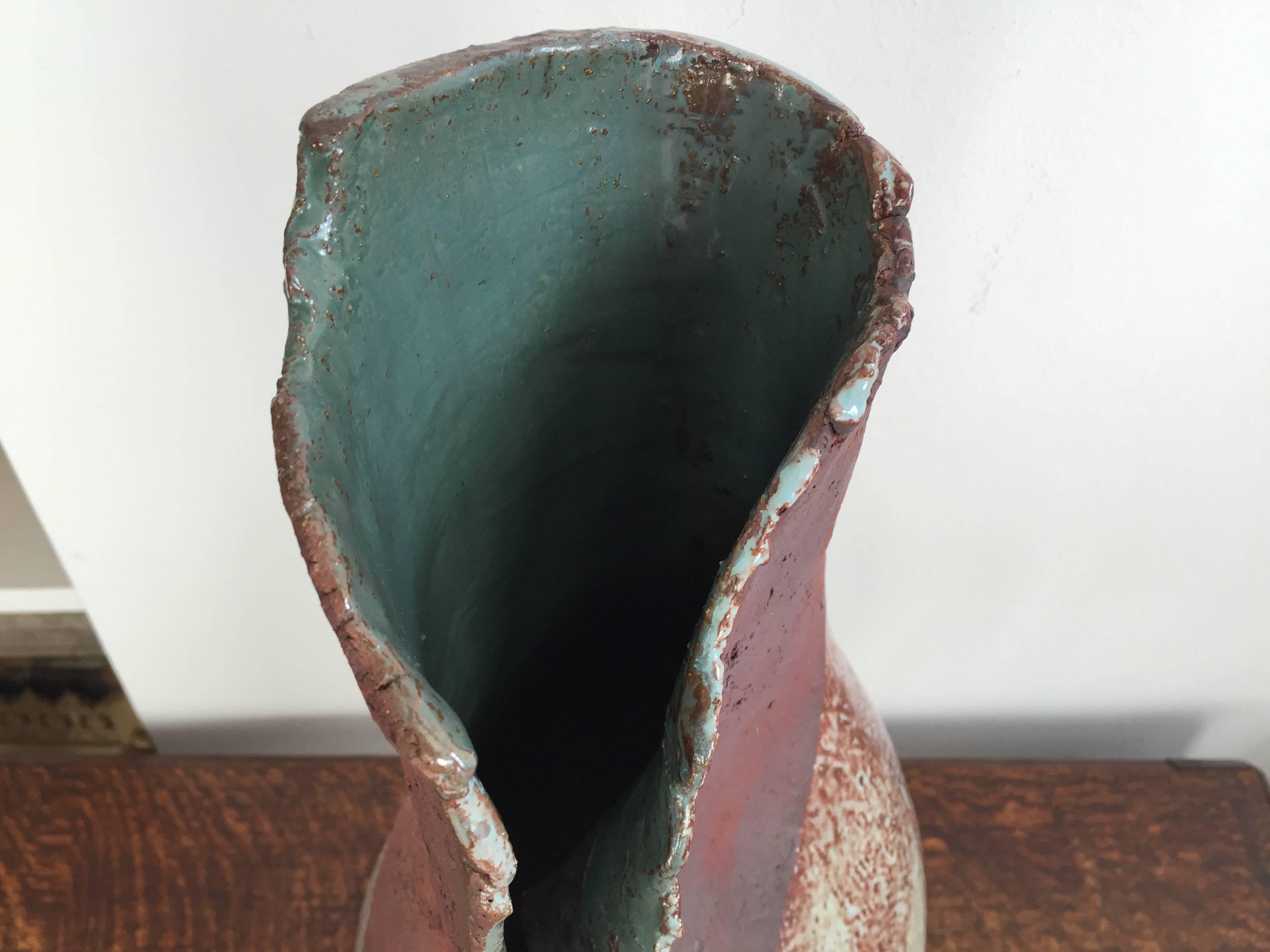 Large Glazed Handbuilt Ceramic Vessel by Juliette Derel Vallauris, circa 1970 In Excellent Condition For Sale In London, GB