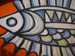 Roger Capron Vallauris Hand-Painted Free-Form Large Ceramic Dish "Rascasse"