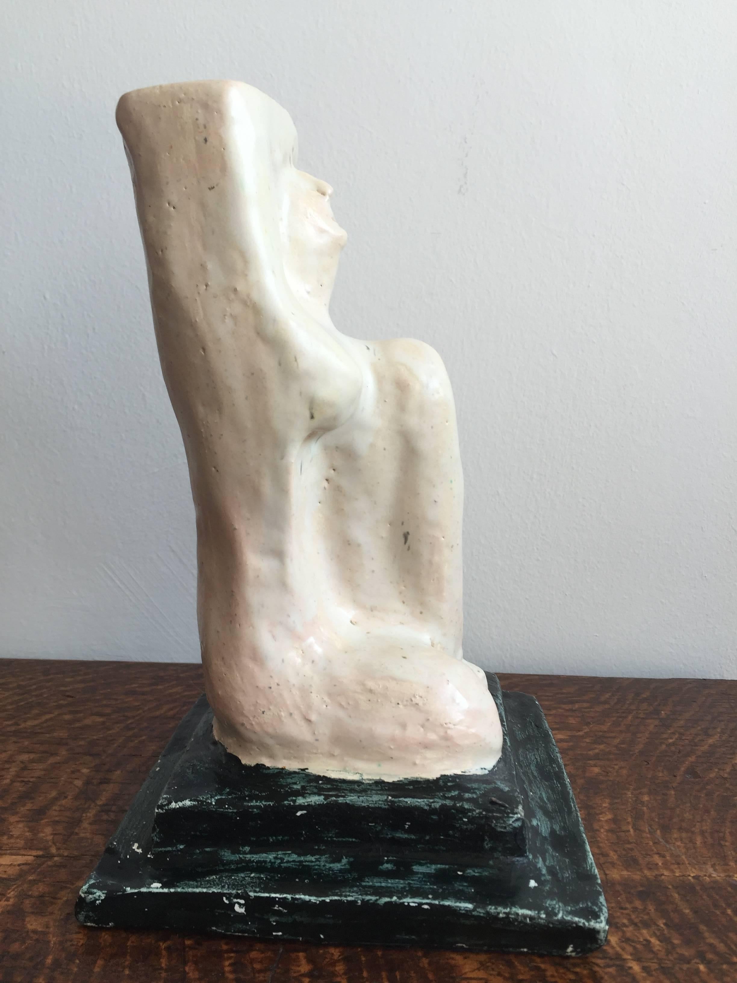 Glazed French Midcentury Modern Figurative Pottery Sculpture Attributed Pierre Paulin For Sale