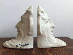 French Art Nouveau White Craquele Ceramic Bookends by Emil Thomasson