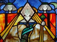 Arts and Crafts Glasgow Style vintage stained glass window ex Keith Moon, c1970s