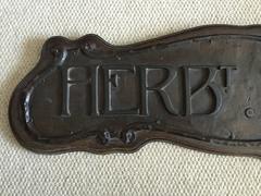 Large English Arts & Crafts Shop Sign Panel Patinated Brass, Copper and Oak