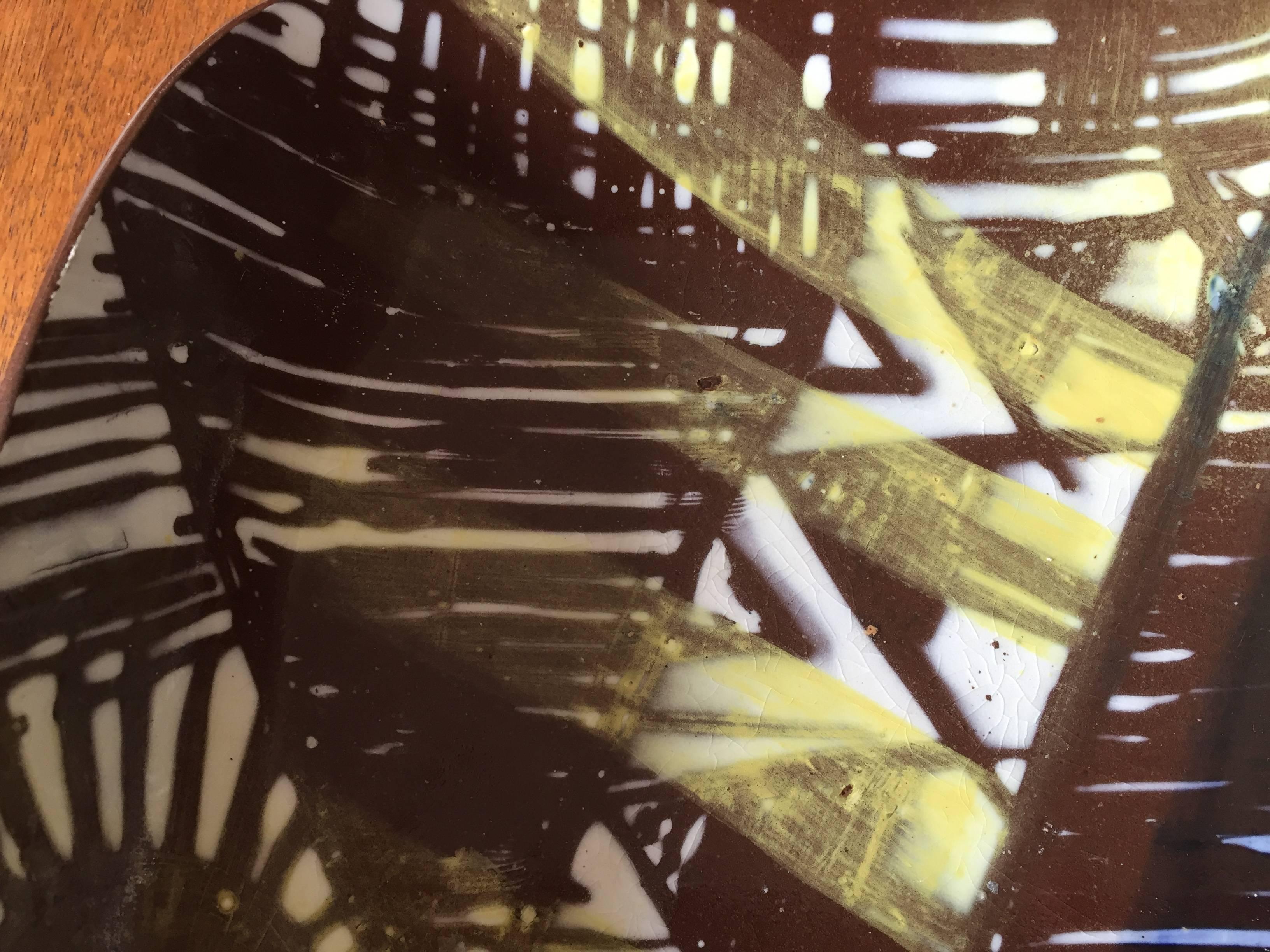 English Mid-Century Modern Atomic Ceramic Dish Signed and Dated 1956 Frederick Harrop For Sale