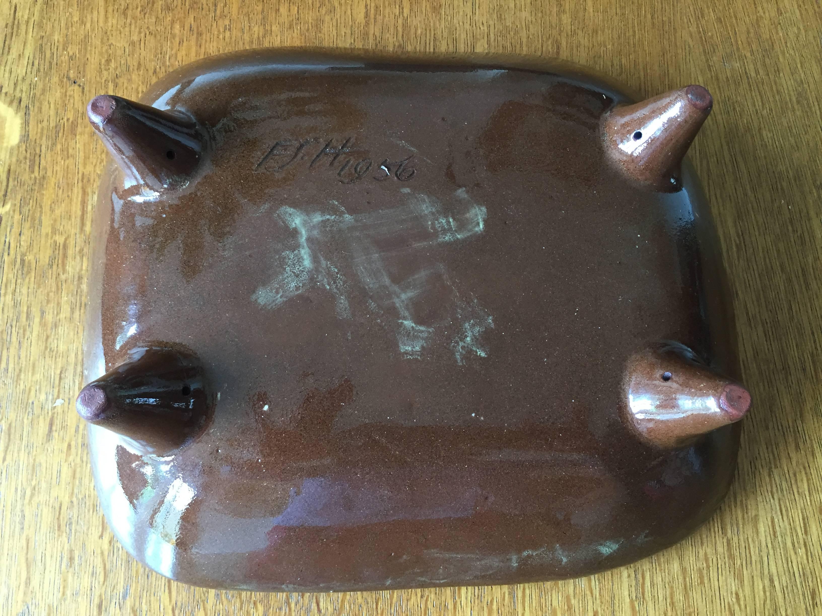 Mid-Century Modern Atomic Ceramic Dish Signed and Dated 1956 Frederick Harrop In Excellent Condition For Sale In London, GB
