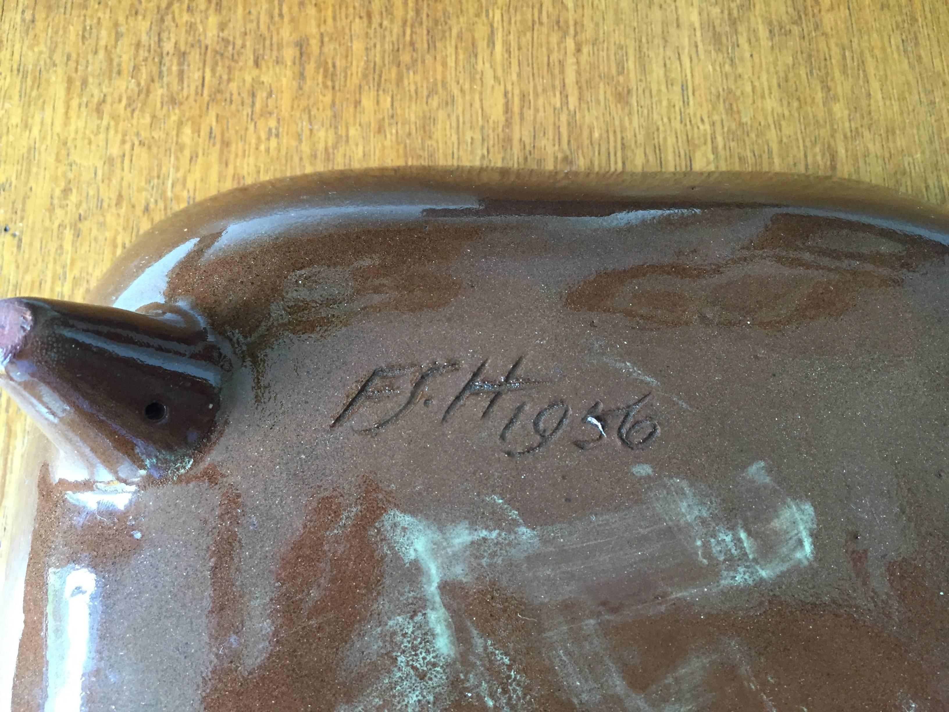 Mid-20th Century Mid-Century Modern Atomic Ceramic Dish Signed and Dated 1956 Frederick Harrop For Sale