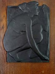 Art Nouveau bronze relief plaque oak framed 1894; Sir William Goscombe John