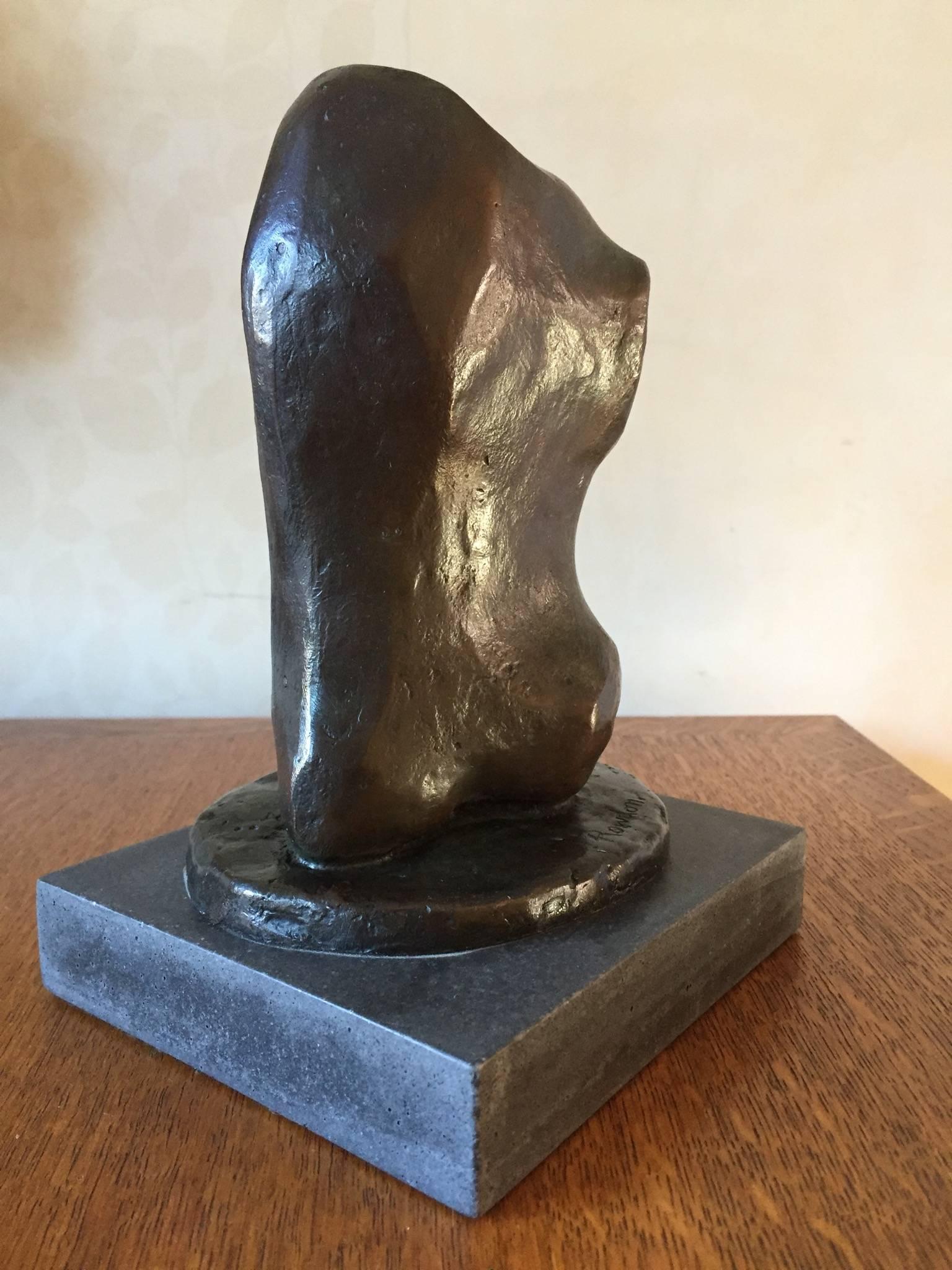 Striking high quality abstracted torso bust in patinated bronze by Annette Rowdon, circa 1960. Set on a cement fondue base, signed but with no apparent foundry marks. Rowdon 1931-1996 is becoming increasing collectable and is represented in museums