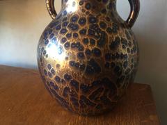 Exceptional Leon Pointu Large Art Deco Stoneware Vase with Spatter Gold Glaze