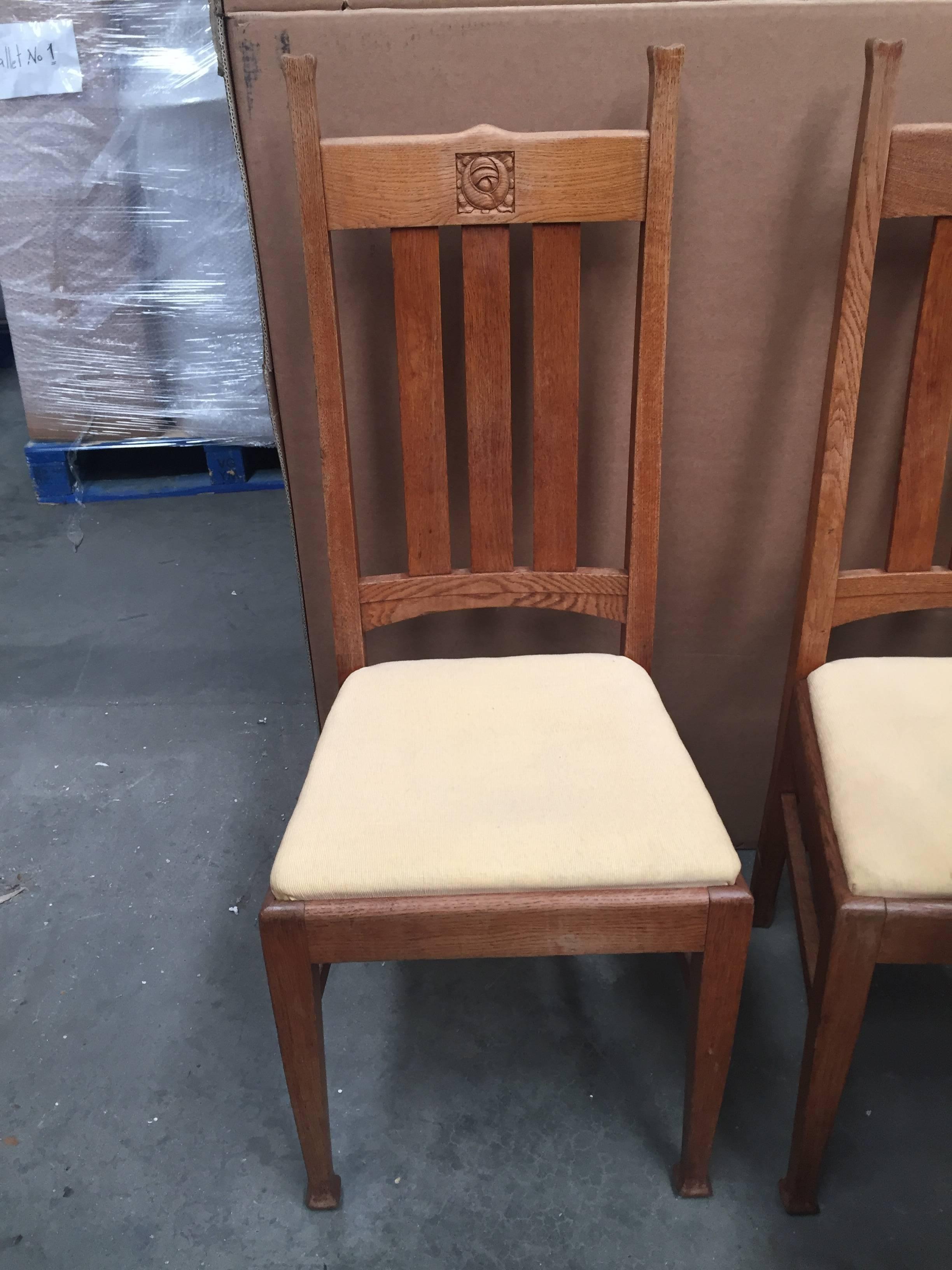 Scottish Set of Six Oak E A Taylor Glasgow School Chairs by Wylie & Lochhead, circa 1905 For Sale