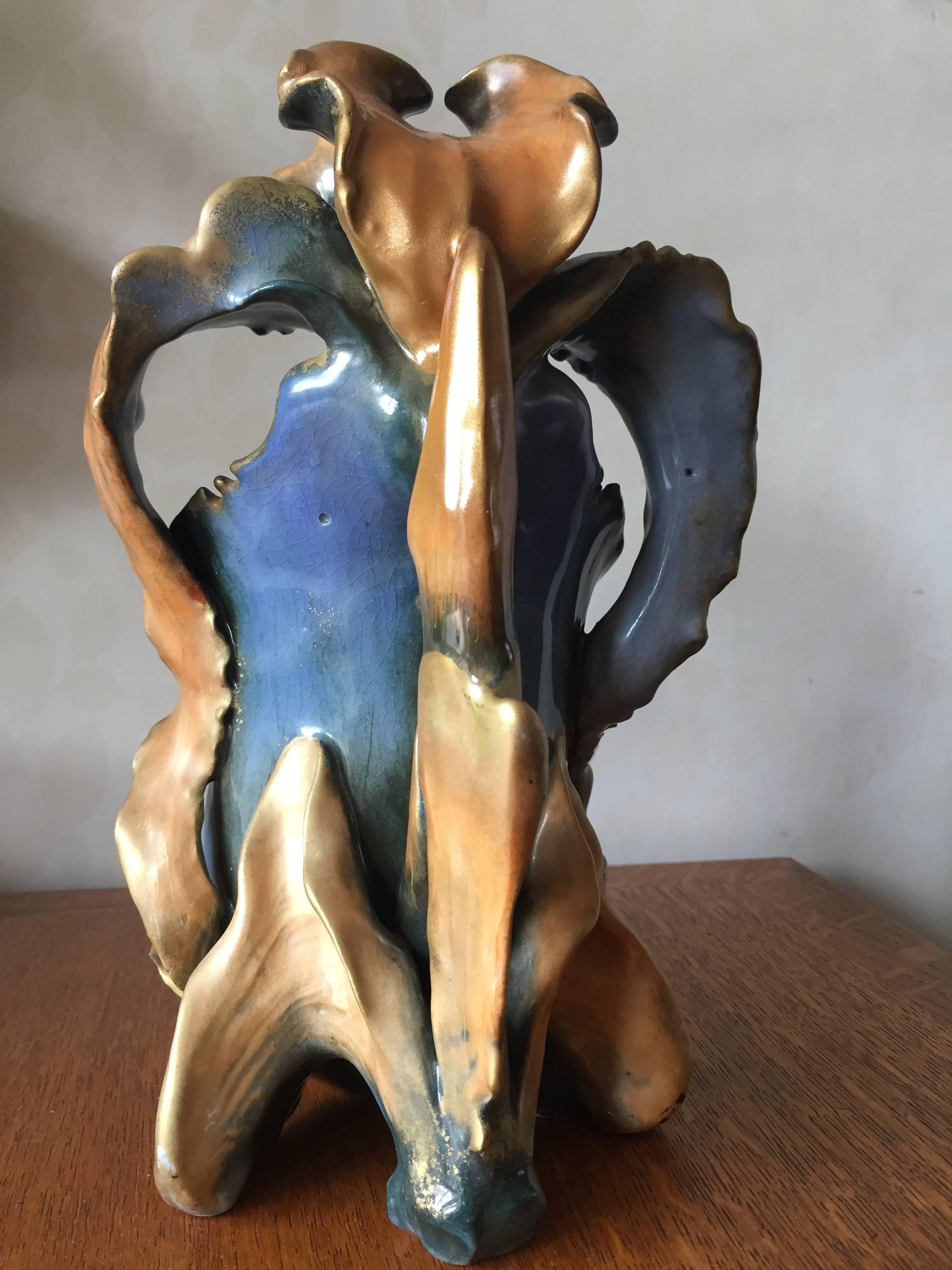 Czech Paul Dachsel Amphora Earthenware Art Nouveau Orchid Vase Hand-Painted For Sale