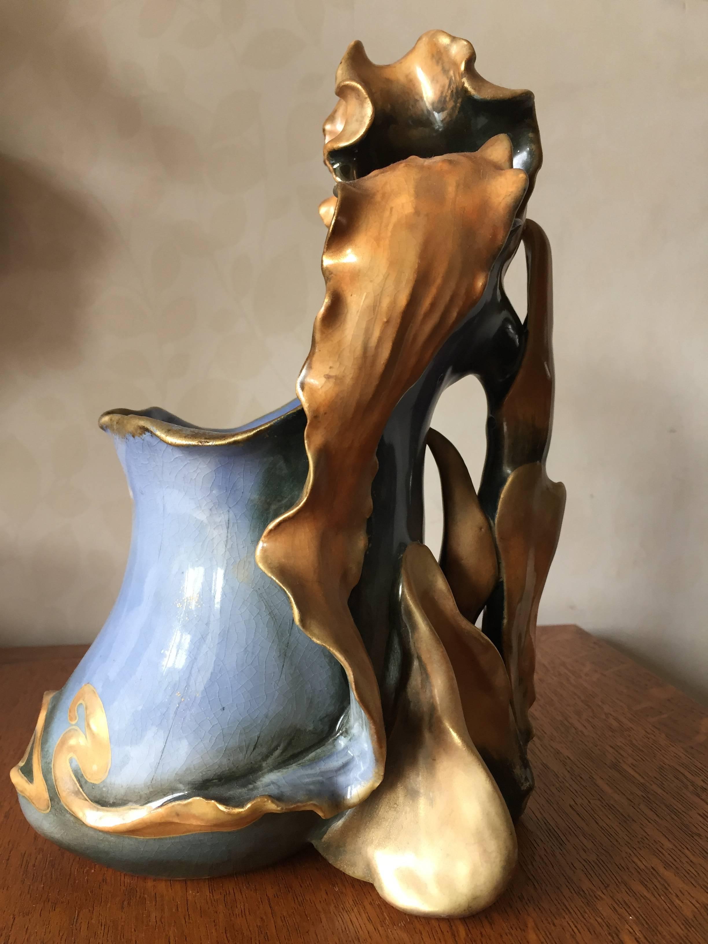 Paul Dachsel Amphora Earthenware Art Nouveau Orchid Vase Hand-Painted In Excellent Condition For Sale In London, GB