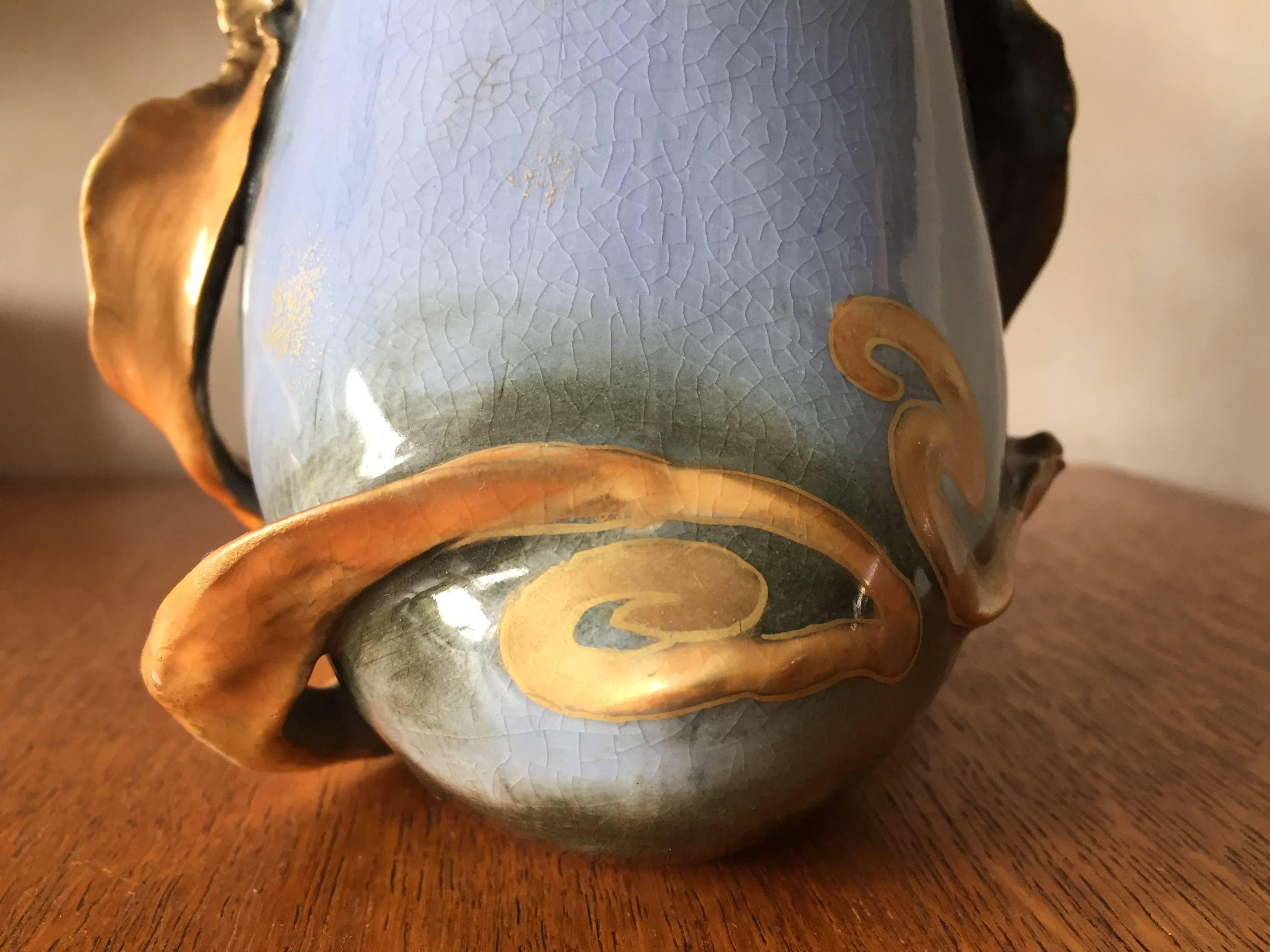 Paul Dachsel Amphora Earthenware Art Nouveau Orchid Vase Hand-Painted For Sale 1