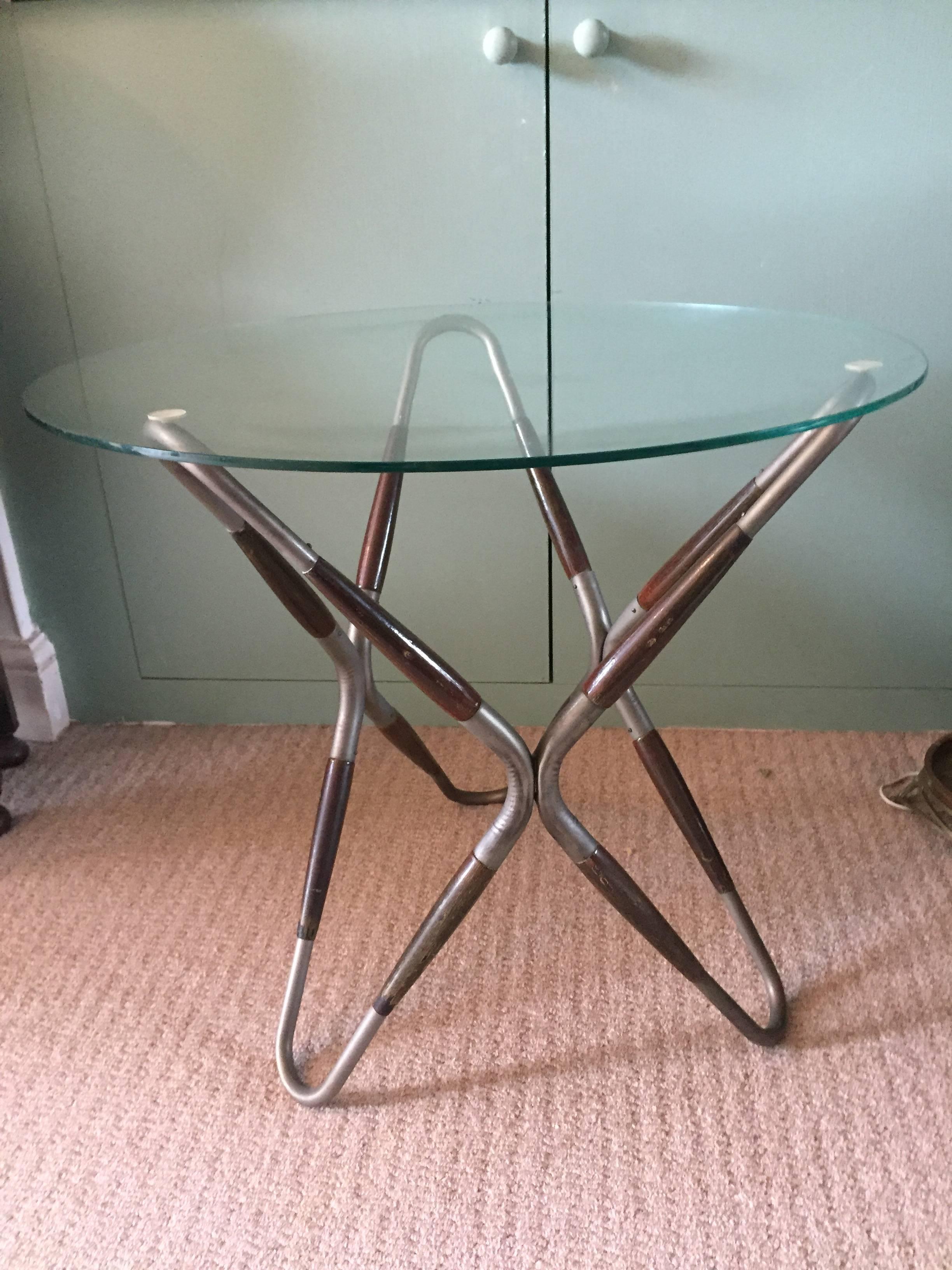 Cesare Lacca Italian Side Table Wood and Aluminium, Prototype, circa 1950 For Sale 1