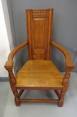 EW Godwin Elizabethan Gothic Revival oak Shakespeare armchair c1880s