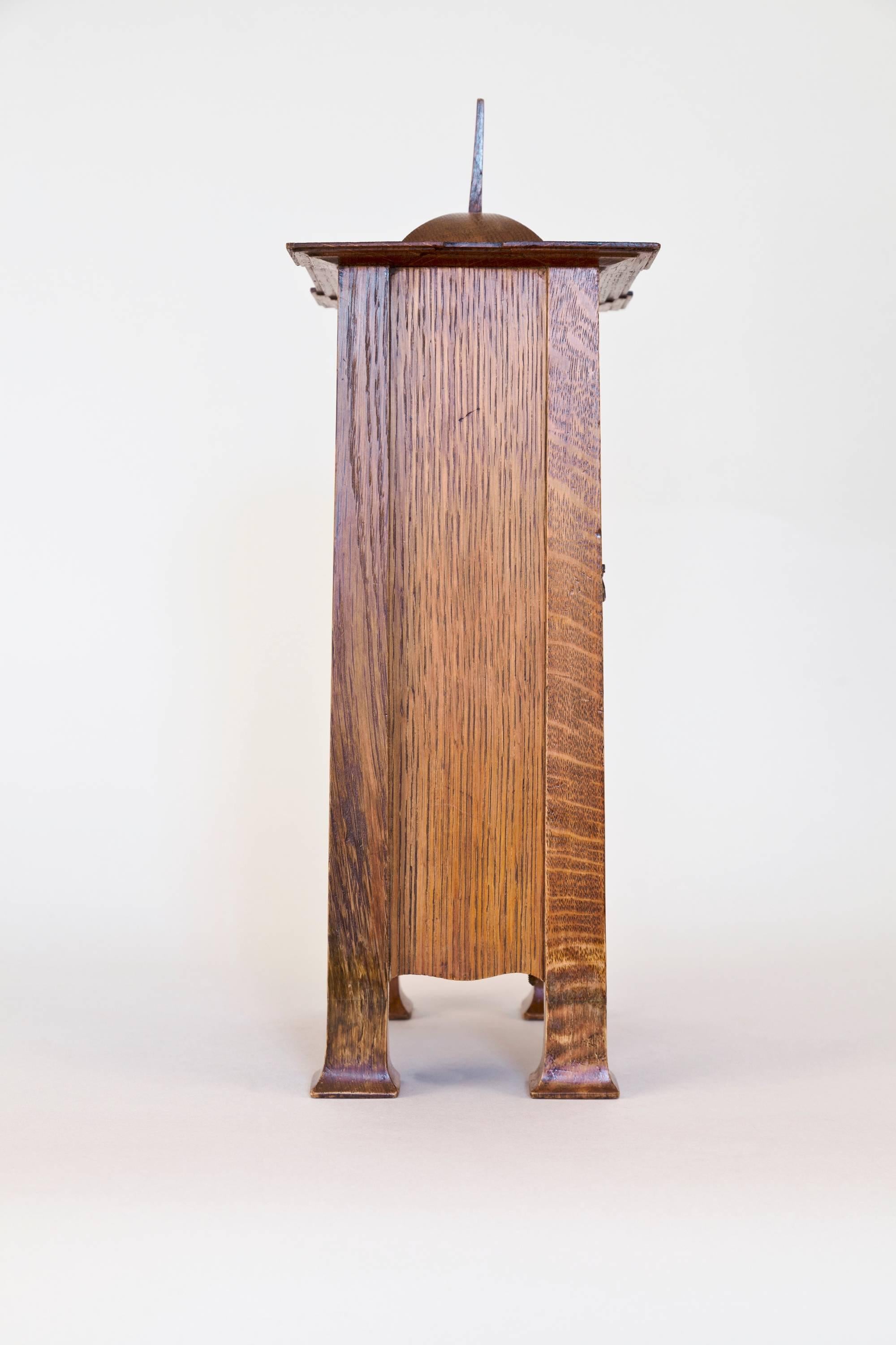 Inlay Rare CFA Voysey Original Arts and Crafts Nouveau Architectural Oak Clock For Sale