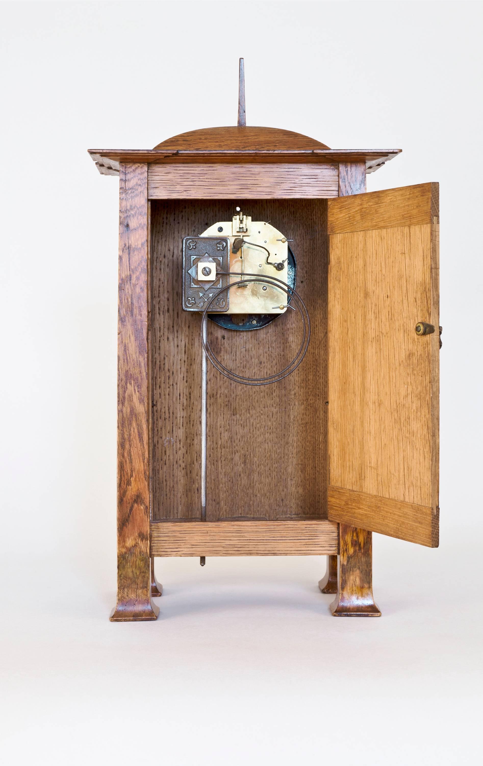 Rare CFA Voysey Original Arts and Crafts Nouveau Architectural Oak Clock In Good Condition For Sale In London, GB