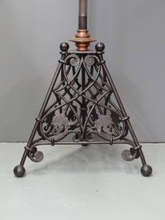 CFA Voysey Rare Arts & Crafts Iron Steel and Copper Extendable Standard Lamp
