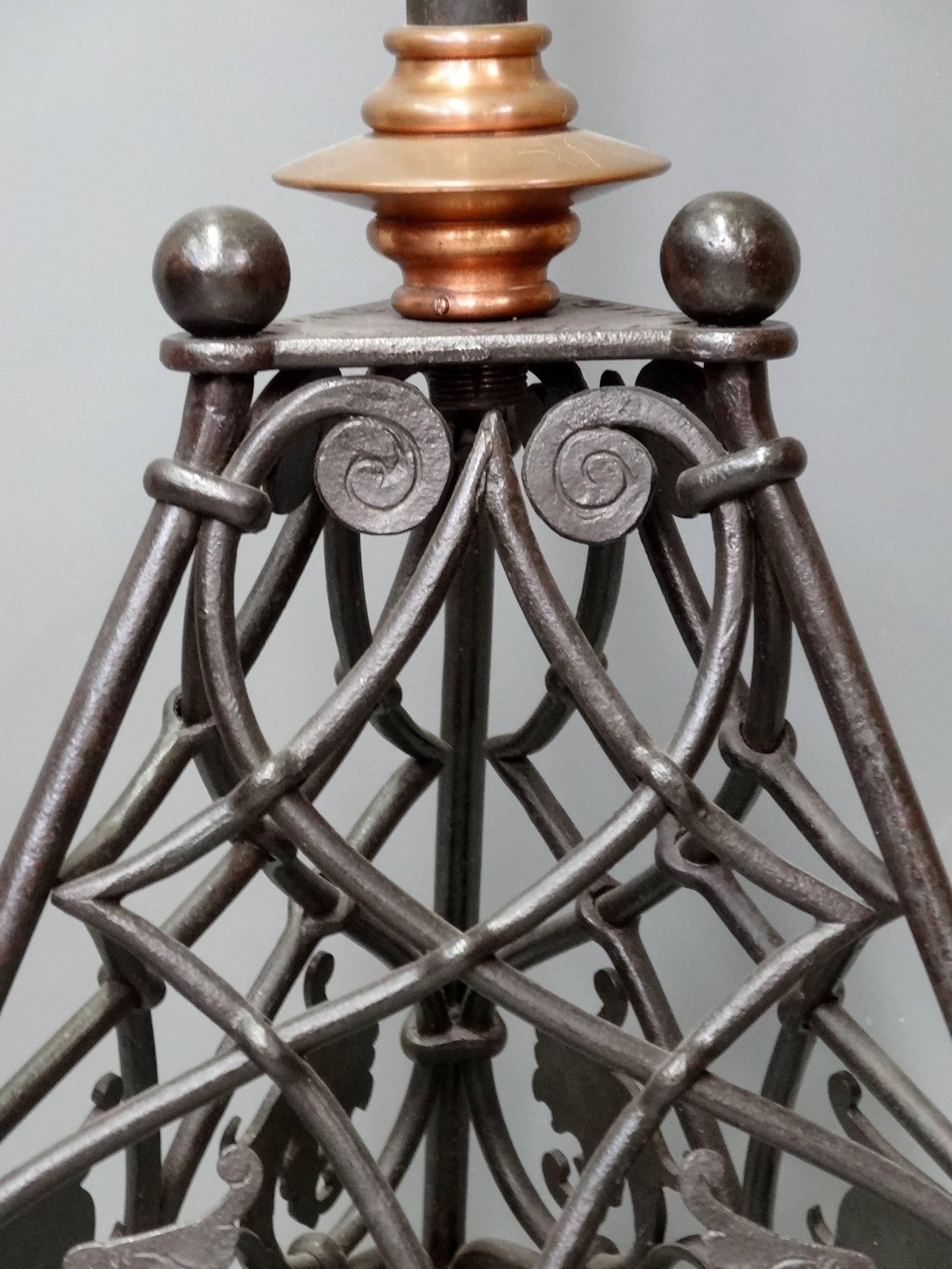 Early 20th Century CFA Voysey Rare Arts & Crafts Iron Steel and Copper Extendable Standard Lamp For Sale