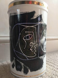 Robert Stewart Porcelain Storage Jar Picasso Style MCM, circa 1960