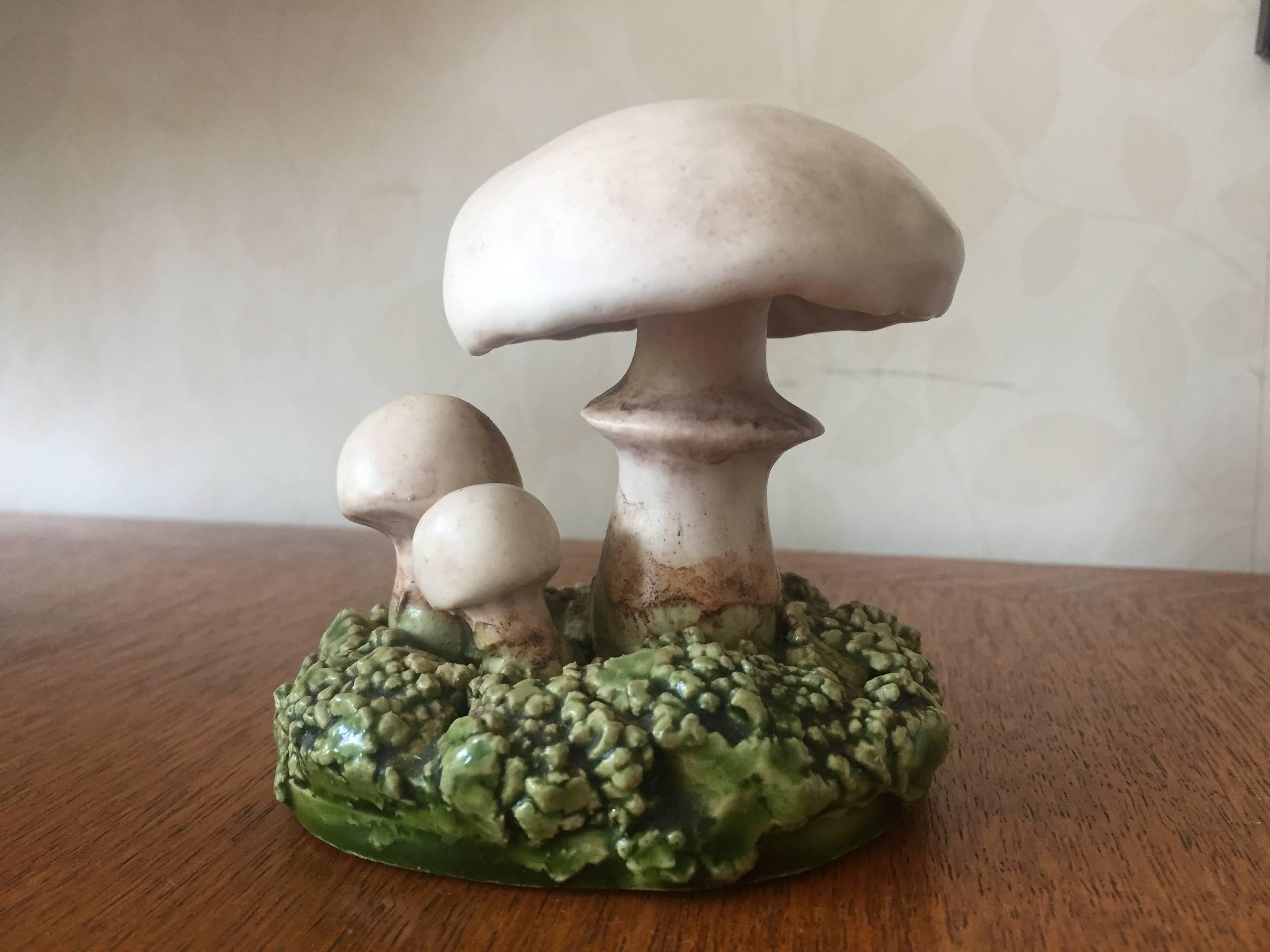 Mid-Century Modern Curious Set of Mid-Century Naturalistic French Ceramic Mushrooms Marcel Guillot