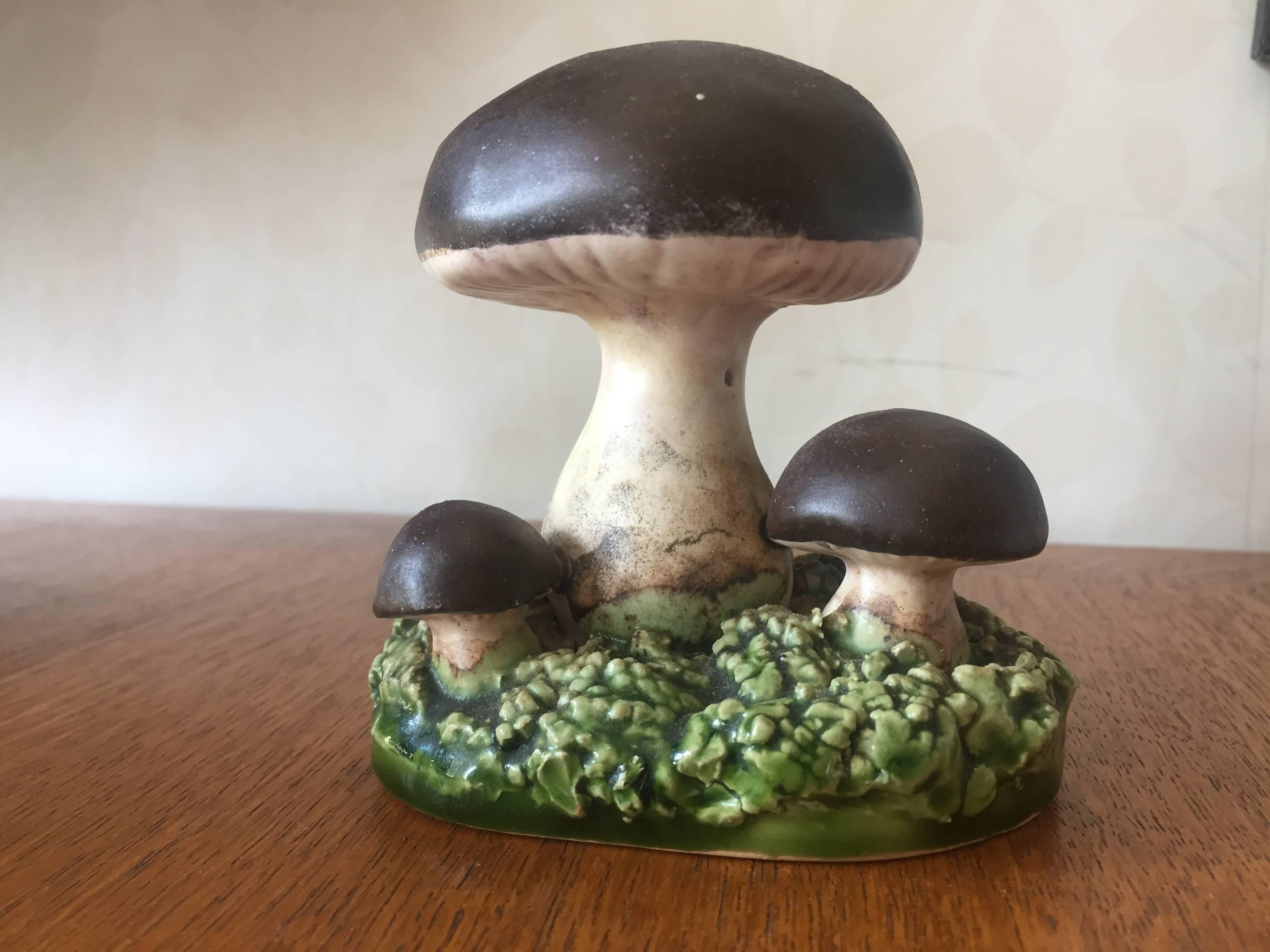 Glazed Curious Set of Mid-Century Naturalistic French Ceramic Mushrooms Marcel Guillot