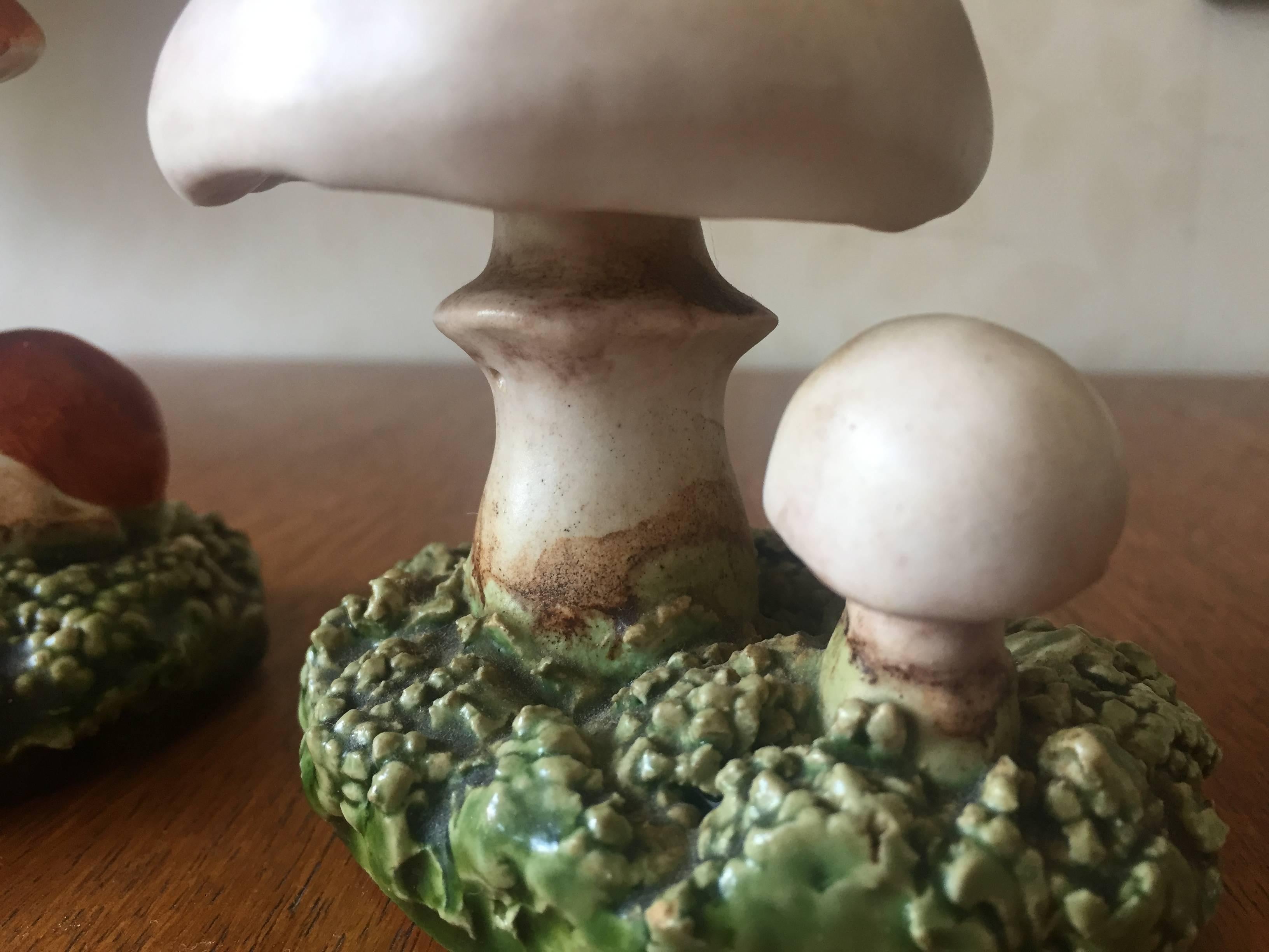 Curious Set of Mid-Century Naturalistic French Ceramic Mushrooms Marcel Guillot 2