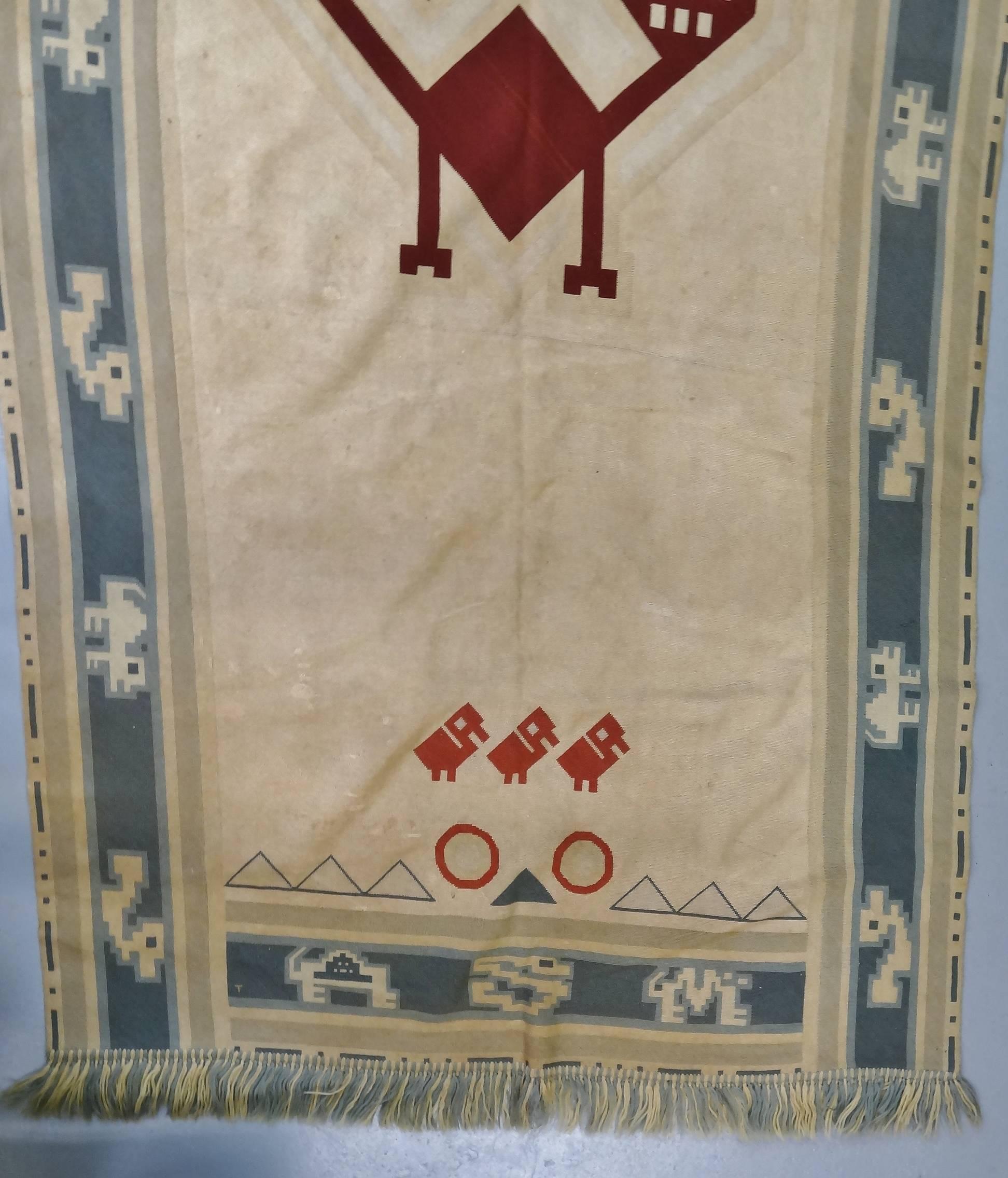 Textile Mid-20th Century American Arts & Crafts Folk Art Large Needlework Rug Tebbetts For Sale