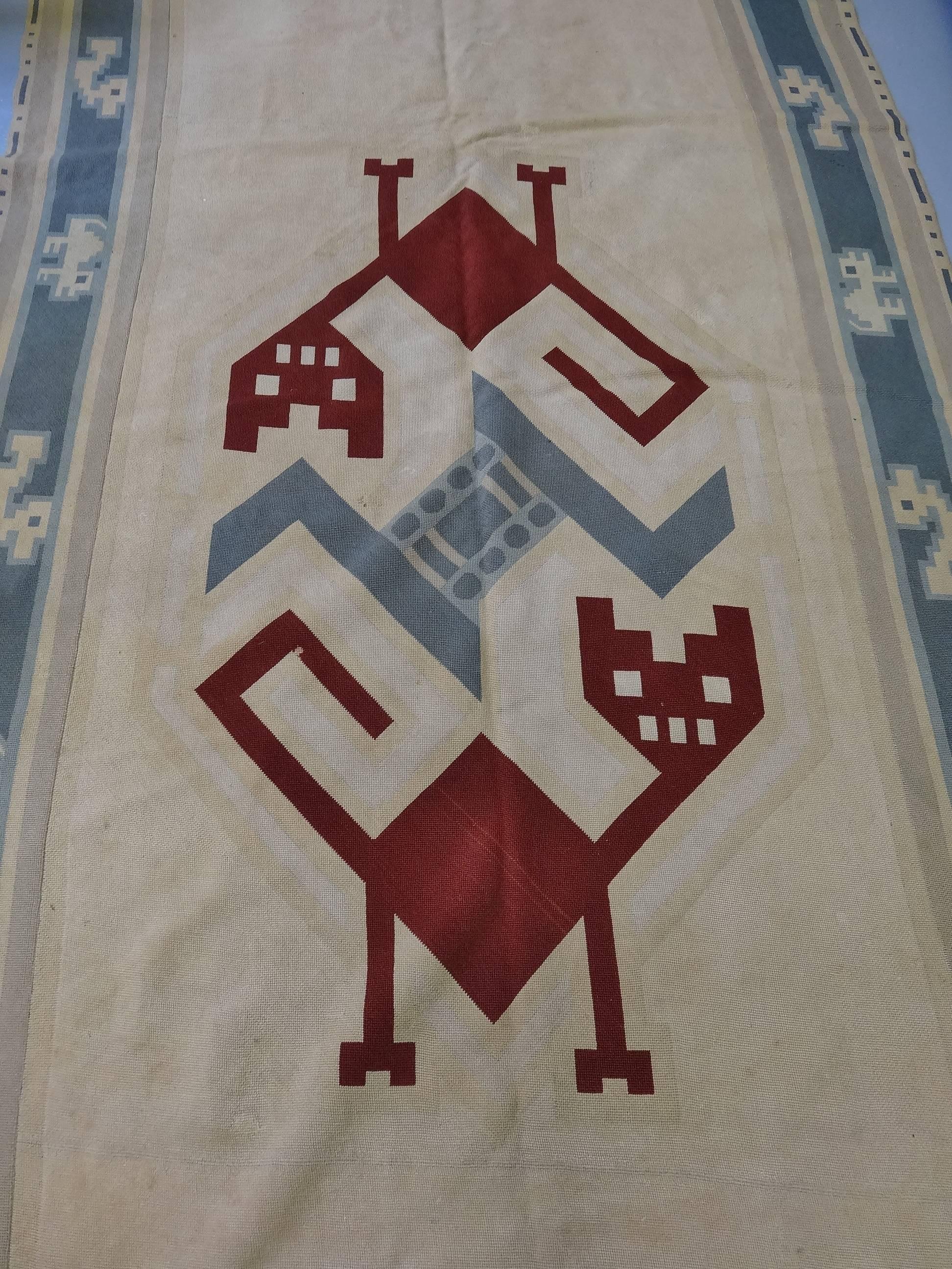 Mid-20th Century American Arts & Crafts Folk Art Large Needlework Rug Tebbetts For Sale 1