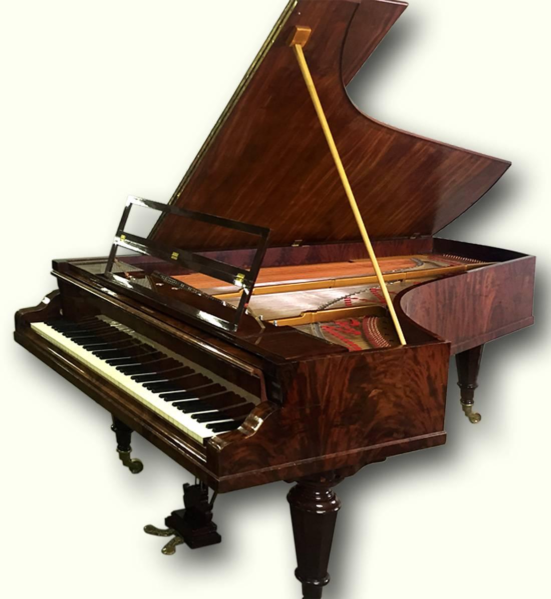 A rare grand fortepiano made by Anton Pfeiffer from Glogau, Silesia, today Poland, circa 1835. 220 cm long with 85 keys. 

This rare period grand piano has been newly and completely restored. The Biedermeier case has a high glossy hand made French