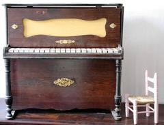 French 19th Century Doll's Piano, Toy Upright, Mounted Brass, Restored