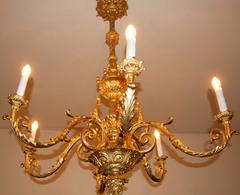 Pair of neo-Baroque Cast Iron Golden Color Six-Flamed Chandeliers, Germany 1850