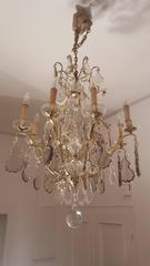 18th Century French Brass Chandelier with Eight Flames, Three-Colored Glass