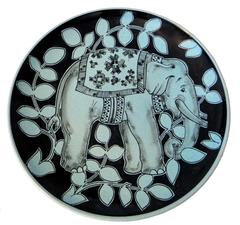 One-of-a-kind Karlsruhe Majolica art ceramic Elephant Plate Black Turquoise