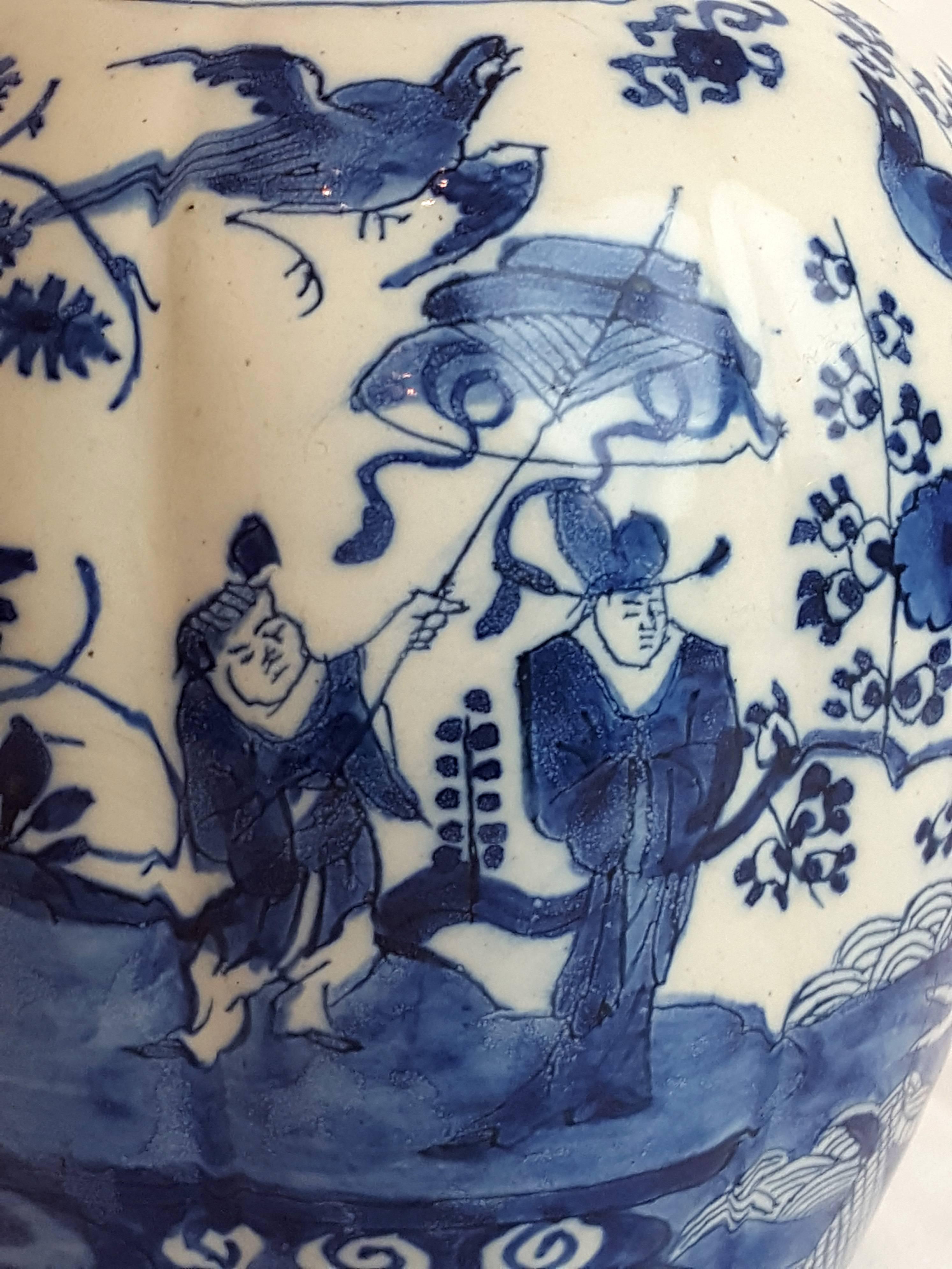 18th Century Dutch Delft Porcelain Vase Blue and White Chinoiserie Painting 2