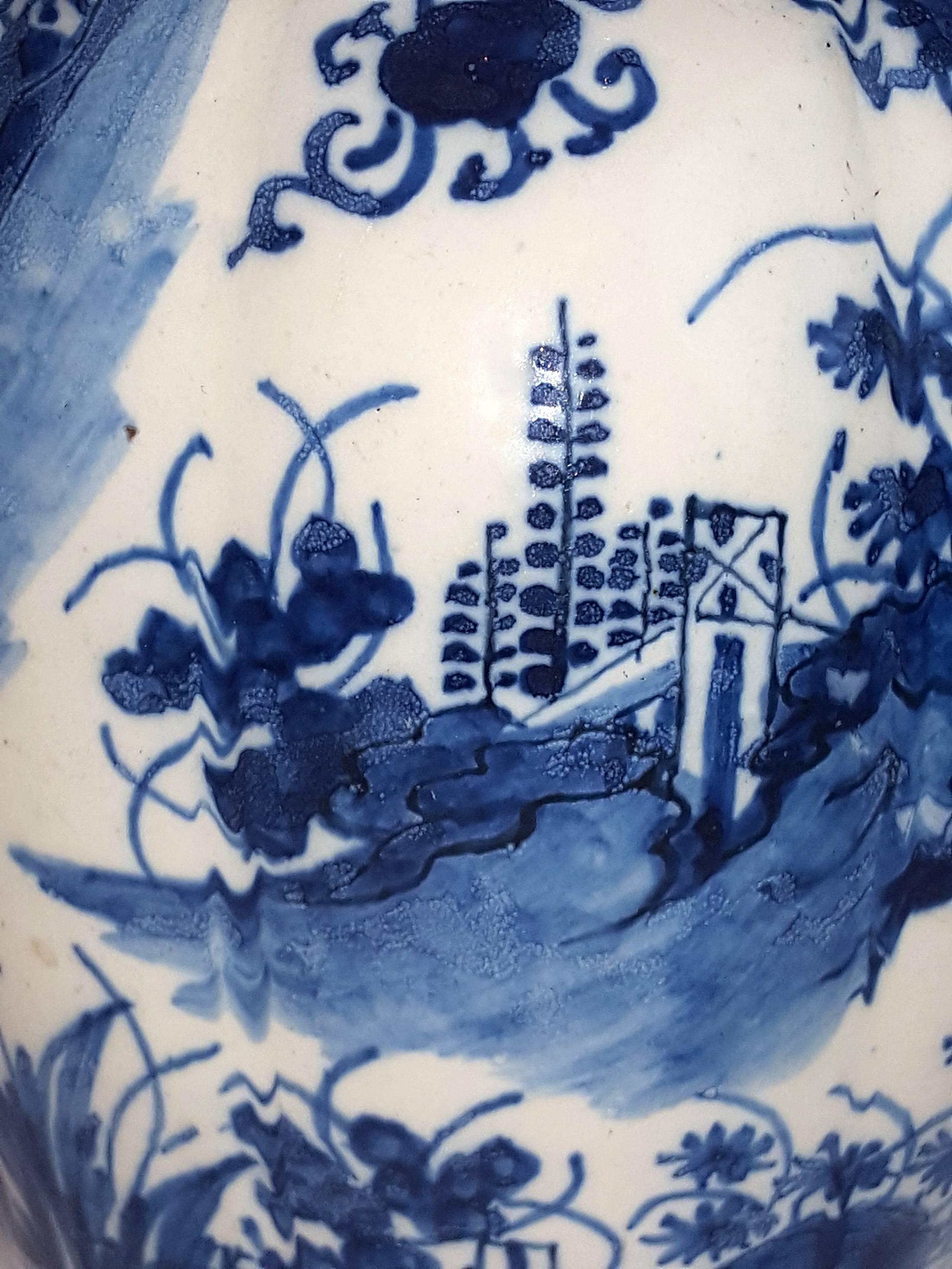 18th Century Dutch Delft Porcelain Vase Blue and White Chinoiserie Painting 5