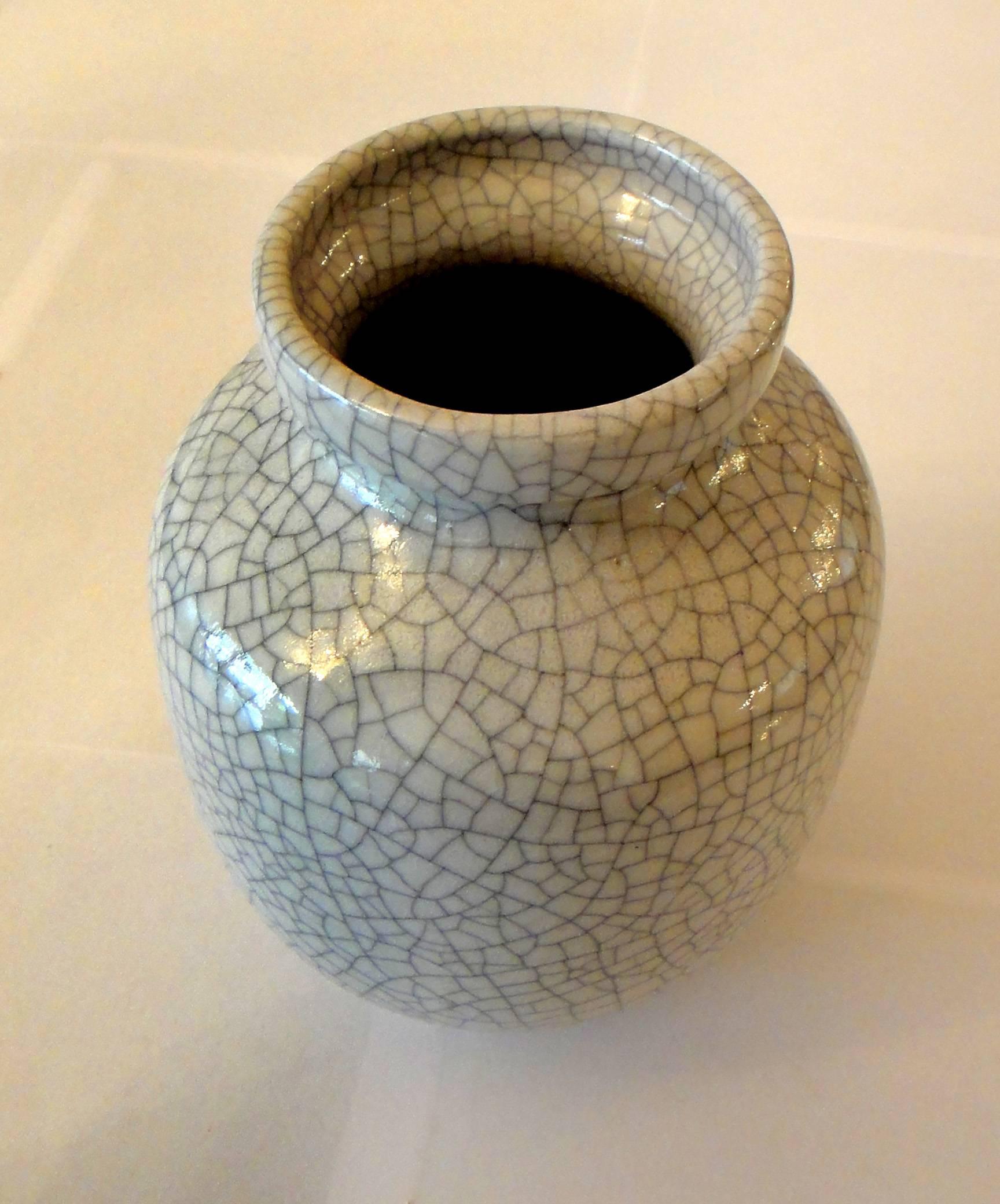 Mid-Century Modern Karlsruhe Majolica Grey Pottery Crackled Vase Fridegard Glatzle 1978 Japanese 