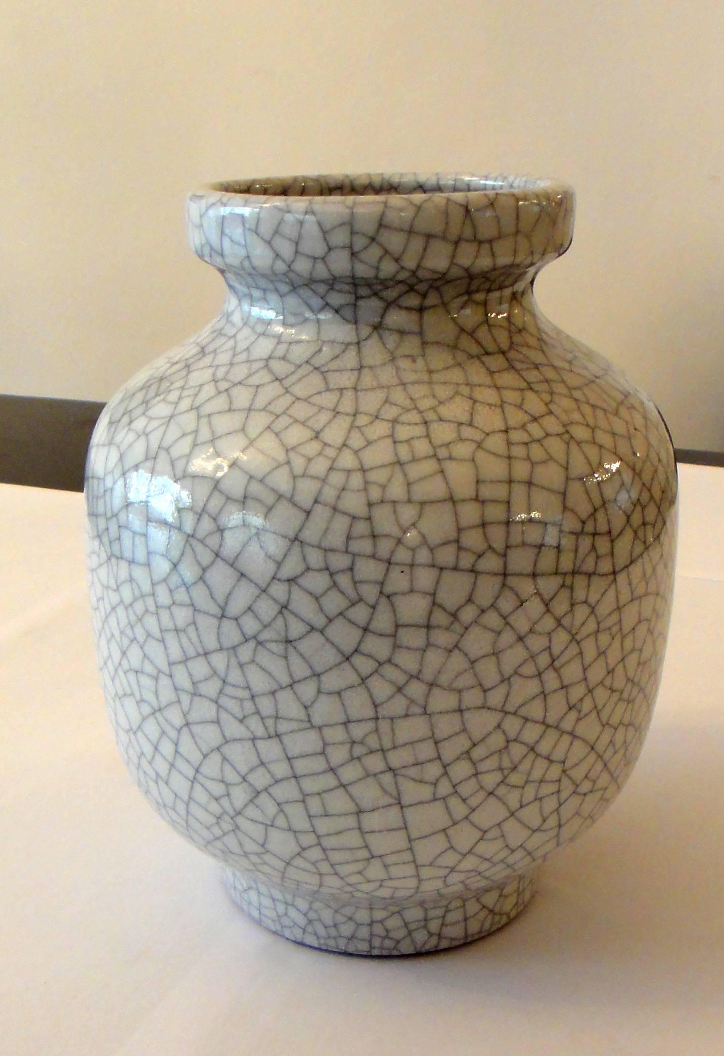 German Karlsruhe Majolica Grey Pottery Crackled Vase Fridegard Glatzle 1978 Japanese 